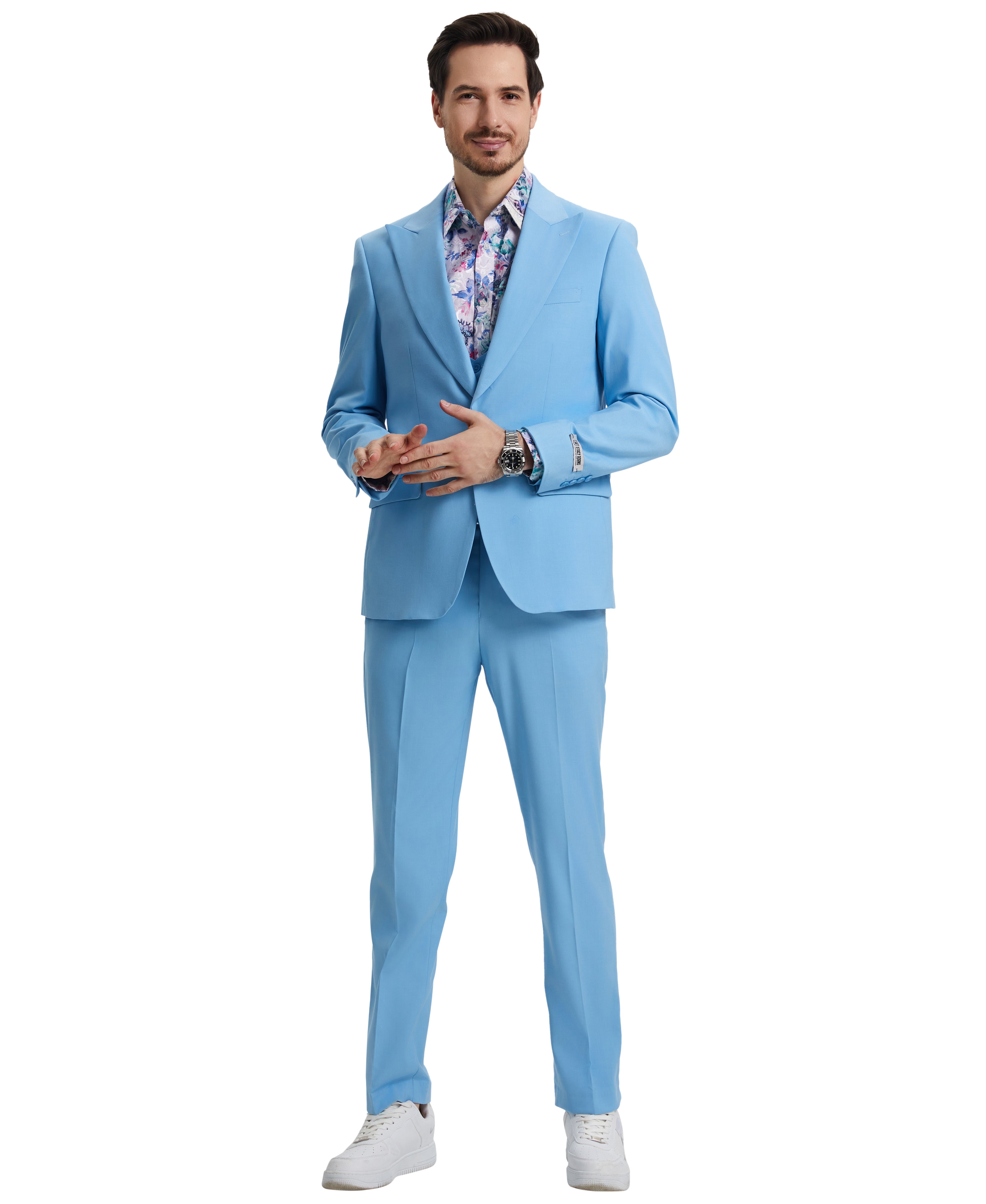 Stacy Adams Hybrid Fit U-Shaped Vested Suit, Sky Blue