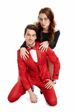 Tazio Skinny Fit Polka-Dot Suit, Cherry Red - Julinie