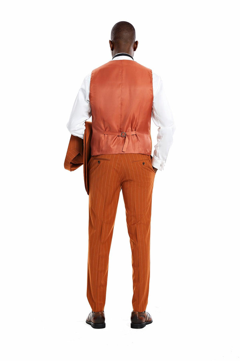Tazio Skinny Fit Pinstriped Suit, Terracotta Burnt Orange - Julinie