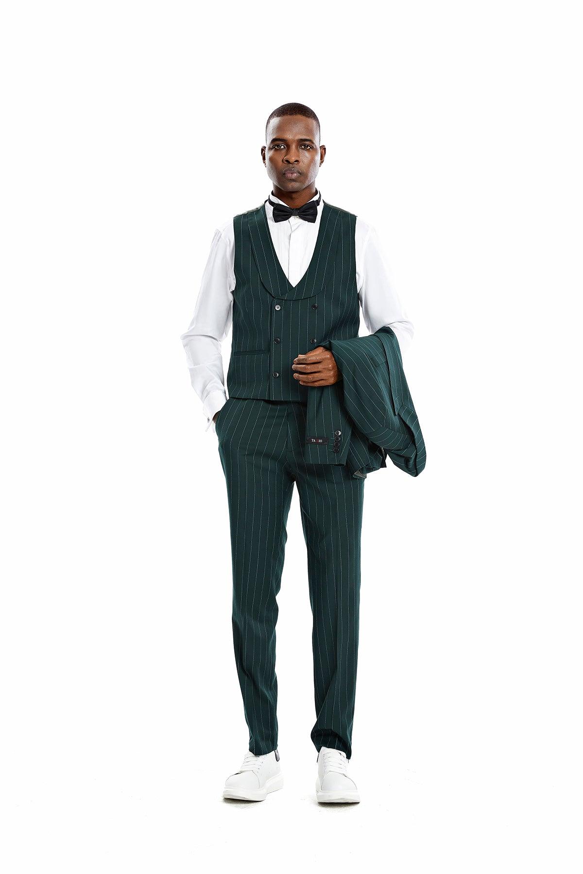 Tazio Skinny Fit Pinstriped Suit, Hunter Green - Julinie