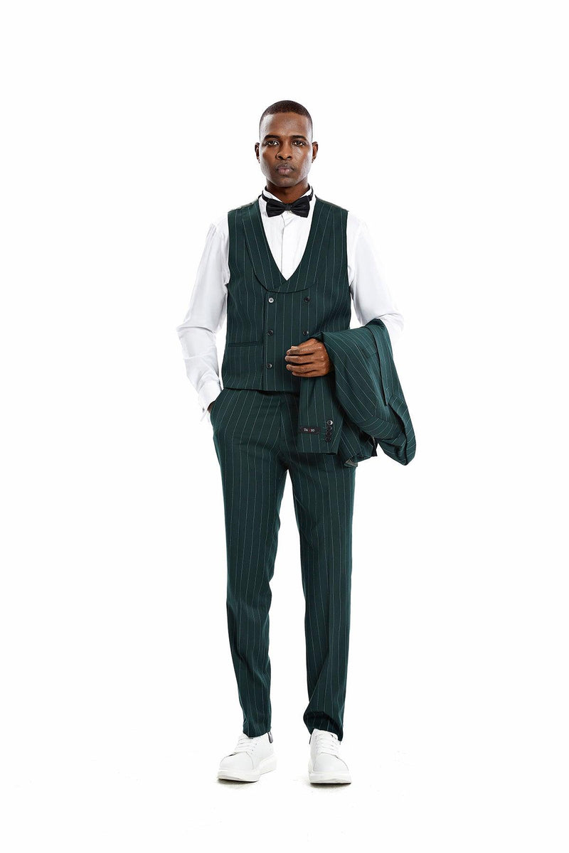 Tazio Skinny Fit Pinstriped Suit, Hunter Green - Julinie