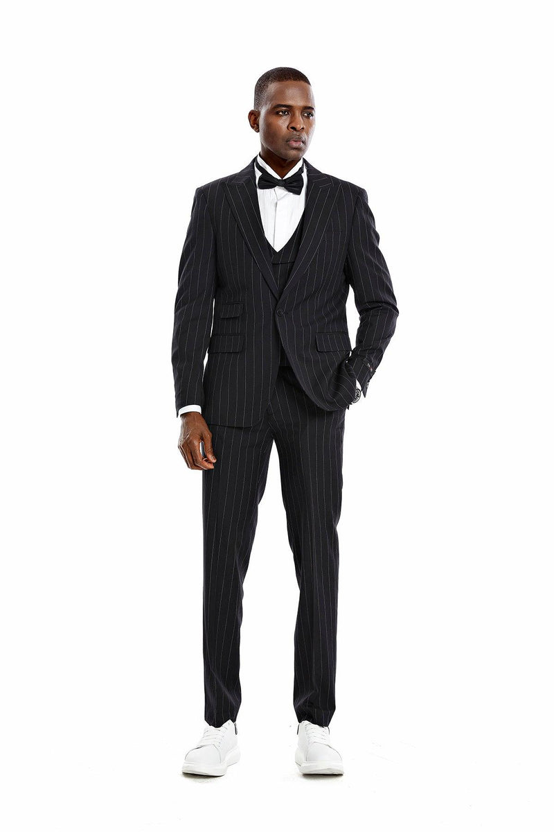 Tazio Skinny Fit Pinstriped Suit, Black - Julinie