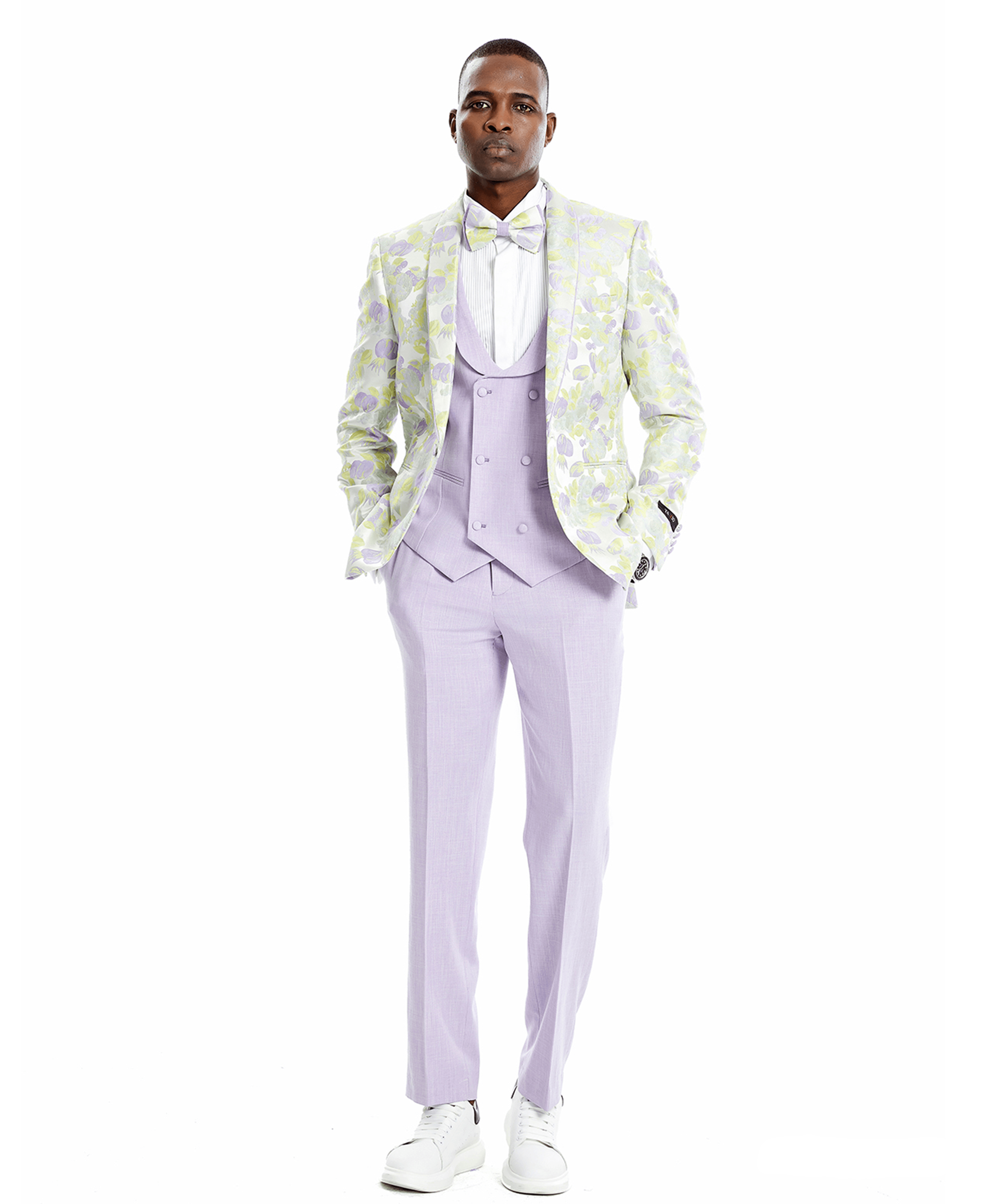 Tazio Skinny Fit Floral Suit, Floral Green & Purple - Julinie