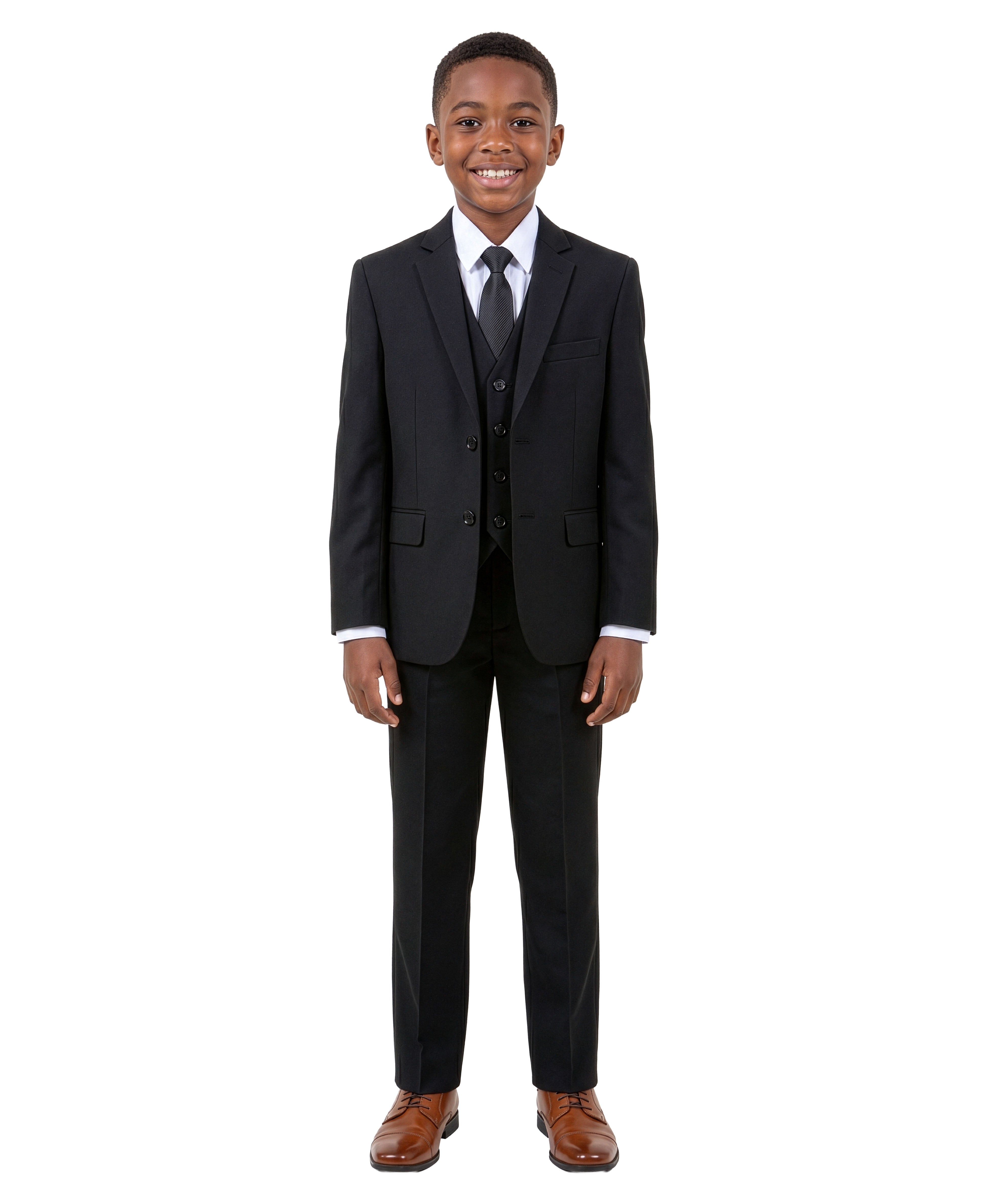 Boys' Modern Fit 5-Piece Solid Suit Set – Notch Lapel – Weddings & Formal Events