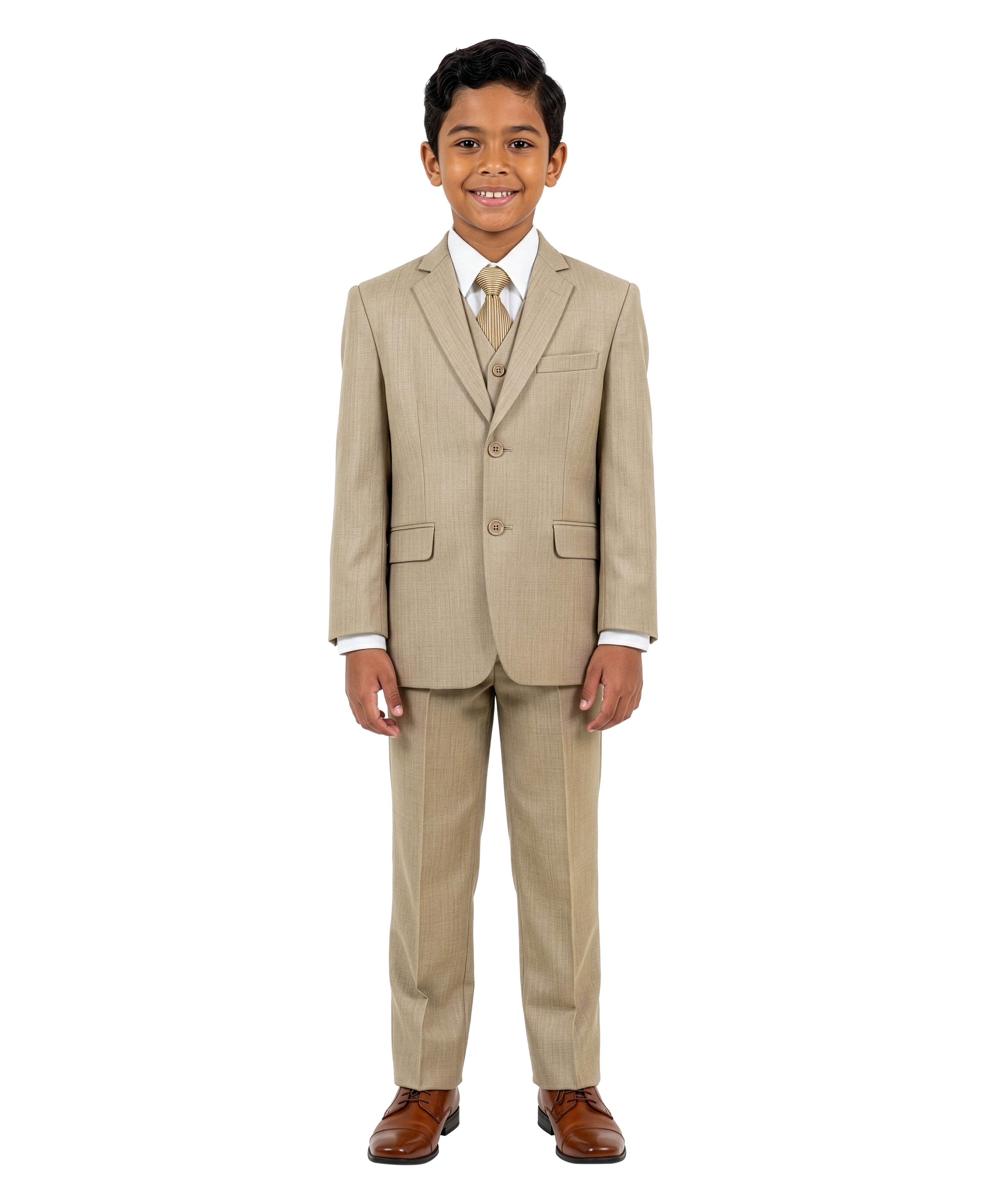 Boys' Modern Fit 5-Piece Solid Suit Set – Notch Lapel – Weddings & For
