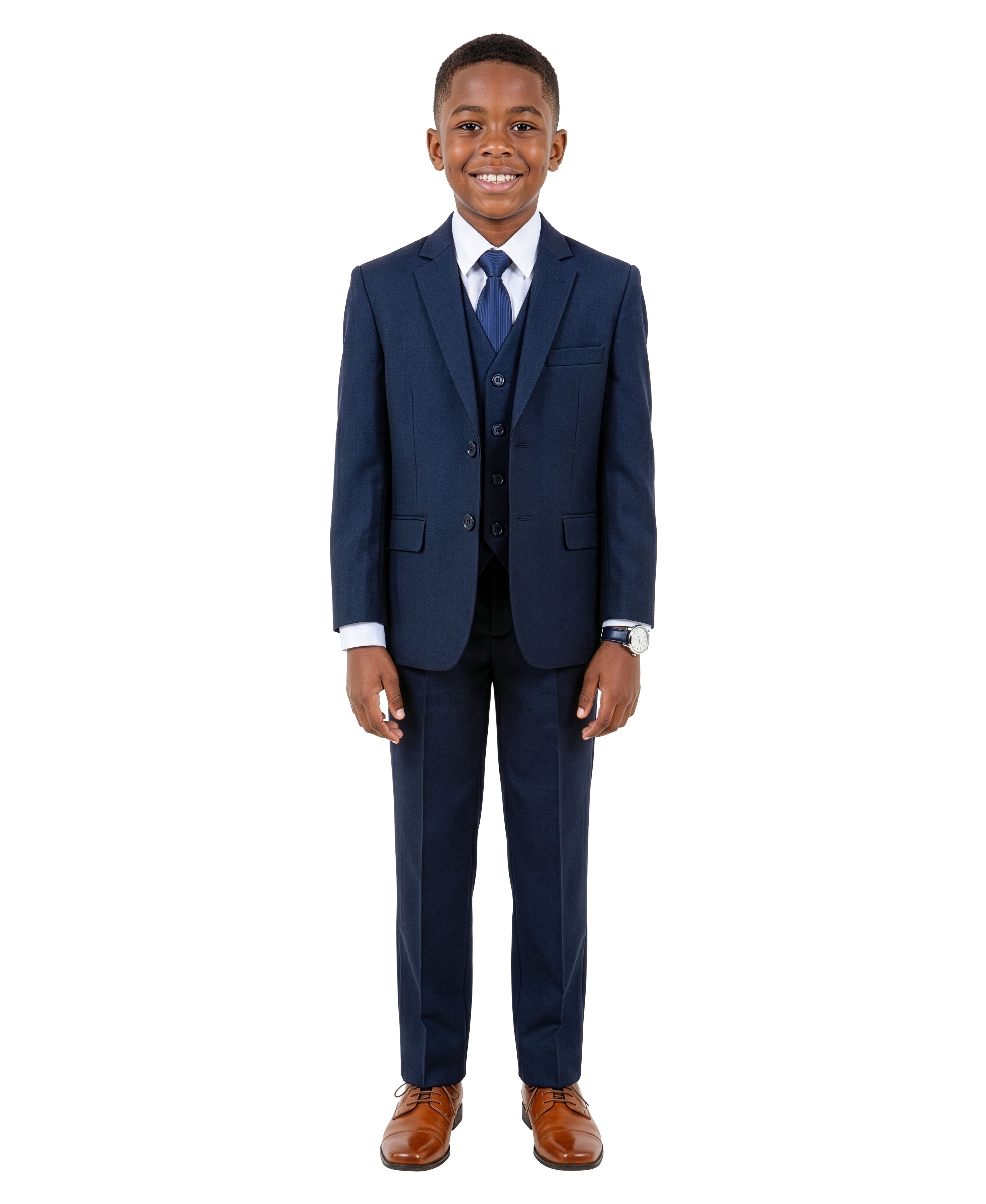 Boys' Modern Fit 5-Piece Solid Suit Set – Notch Lapel – Weddings & For