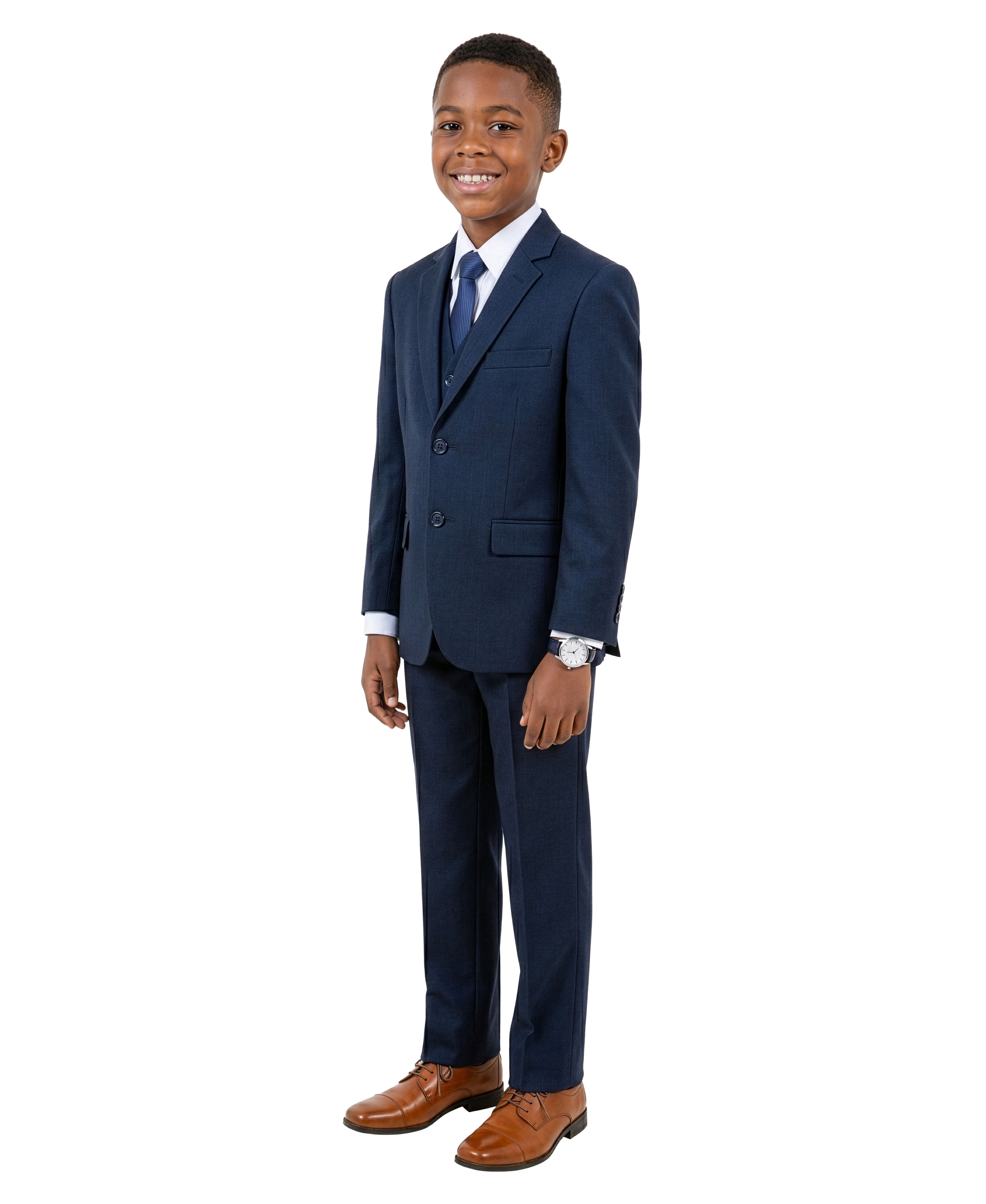 Boys' Modern Fit 5-Piece Solid Suit Set – Notch Lapel – Weddings & For