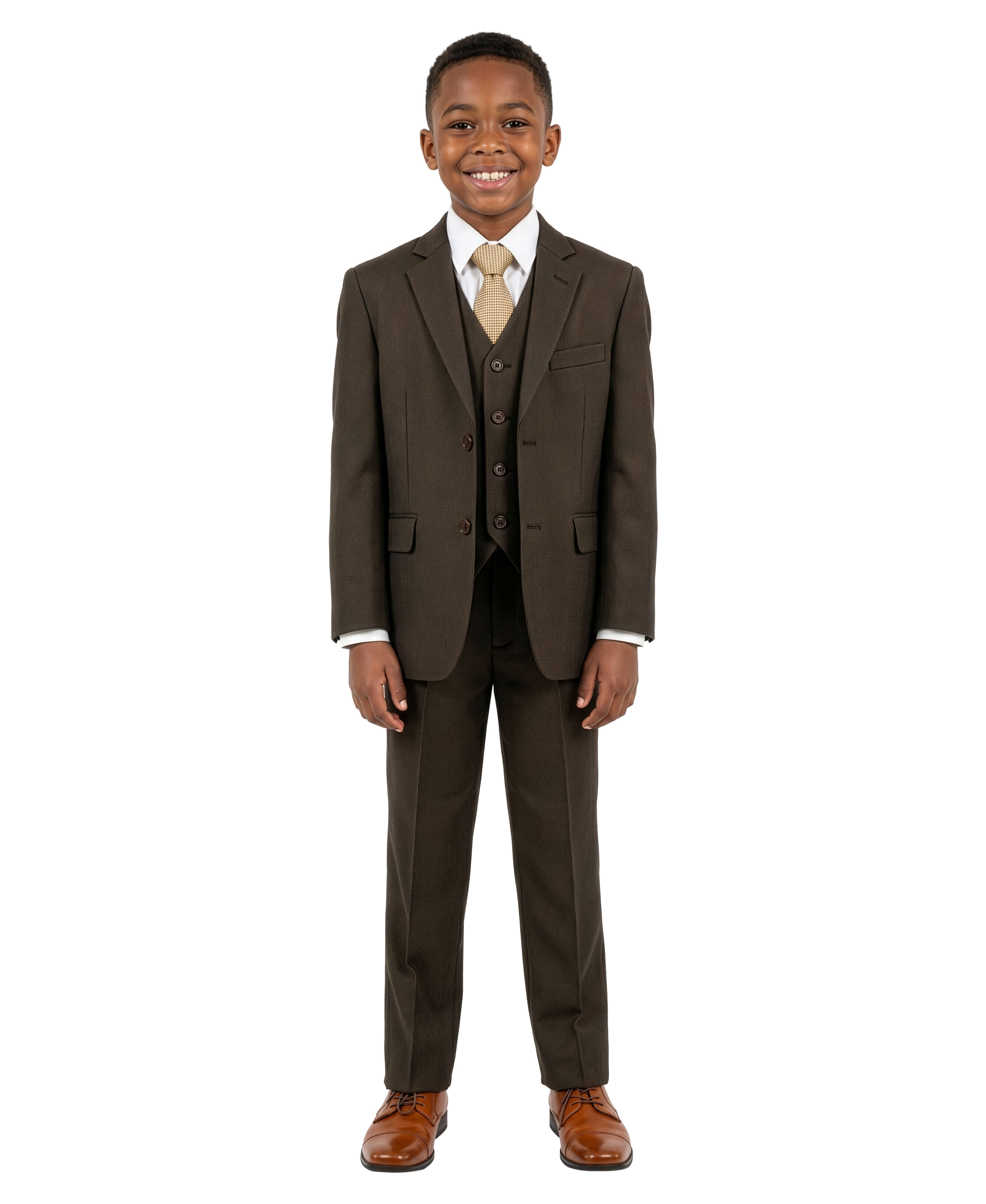 Boys' Modern Fit 5-Piece Solid Suit Set – Notch Lapel – Weddings & For
