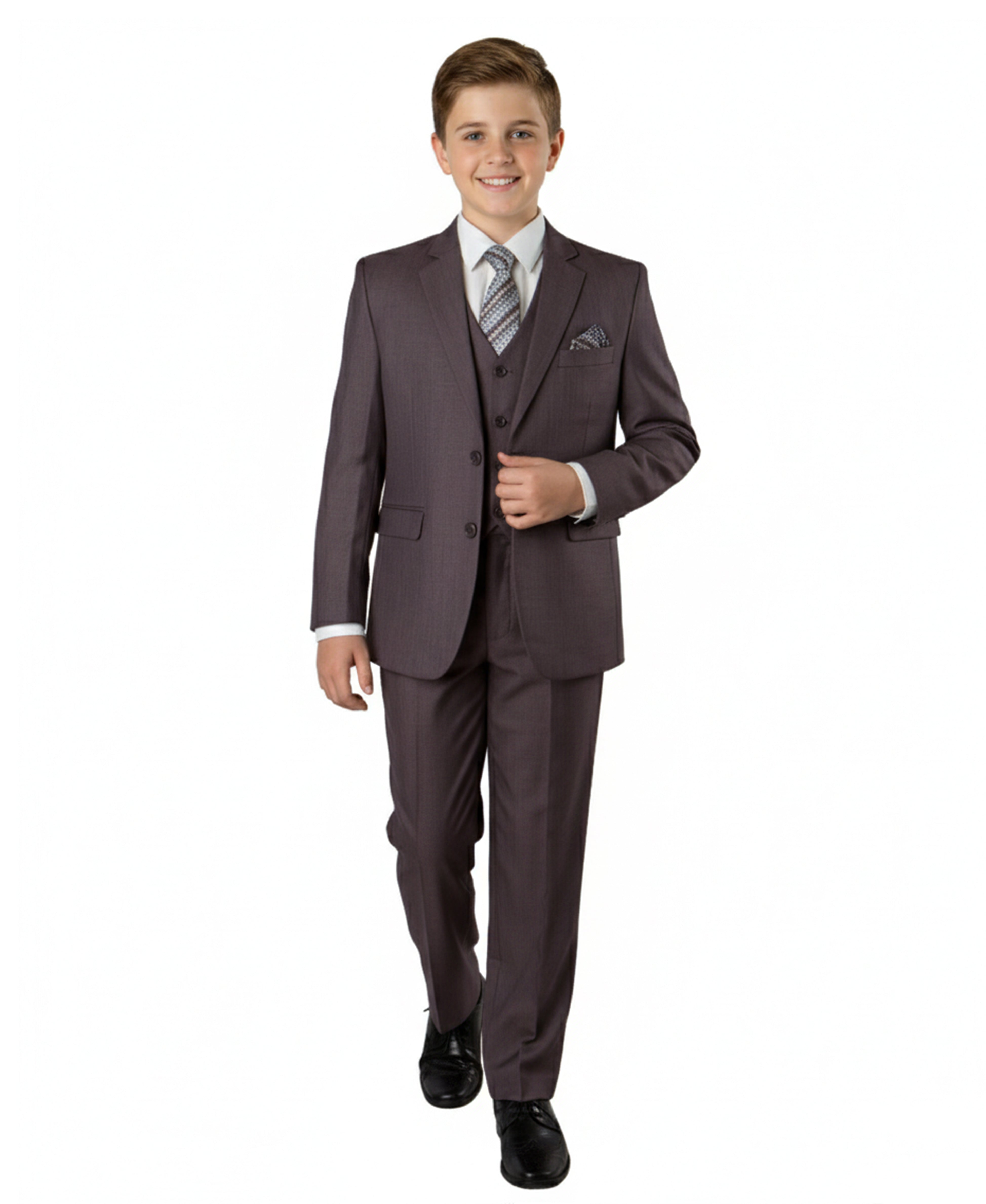 Boy's Suit 3pc Dark Lavender Notch Lapel Includes Free Dress Shirt & Tie Formal Suits For Boys