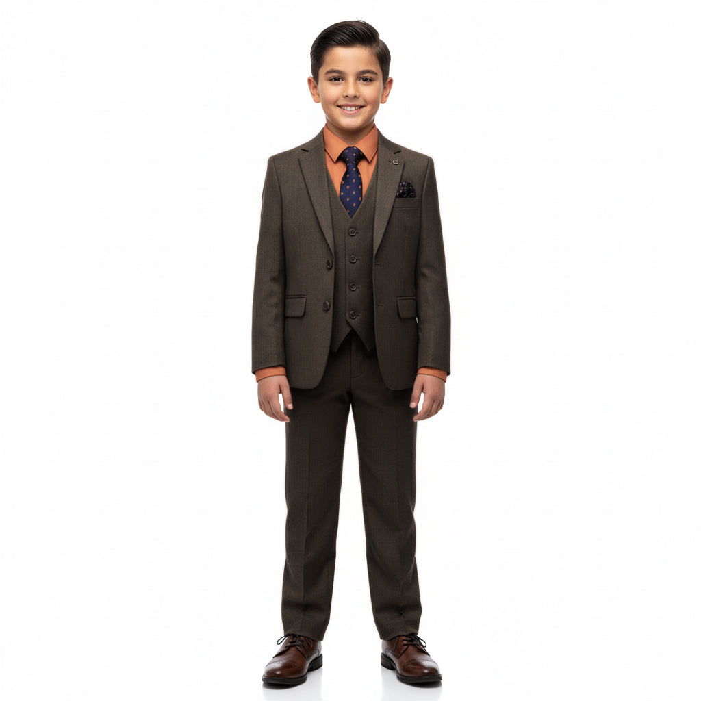 Boy's Suit 3pc Olive Notch Lapel Includes Free Dress Shirt & Tie Formal Suits For Boys