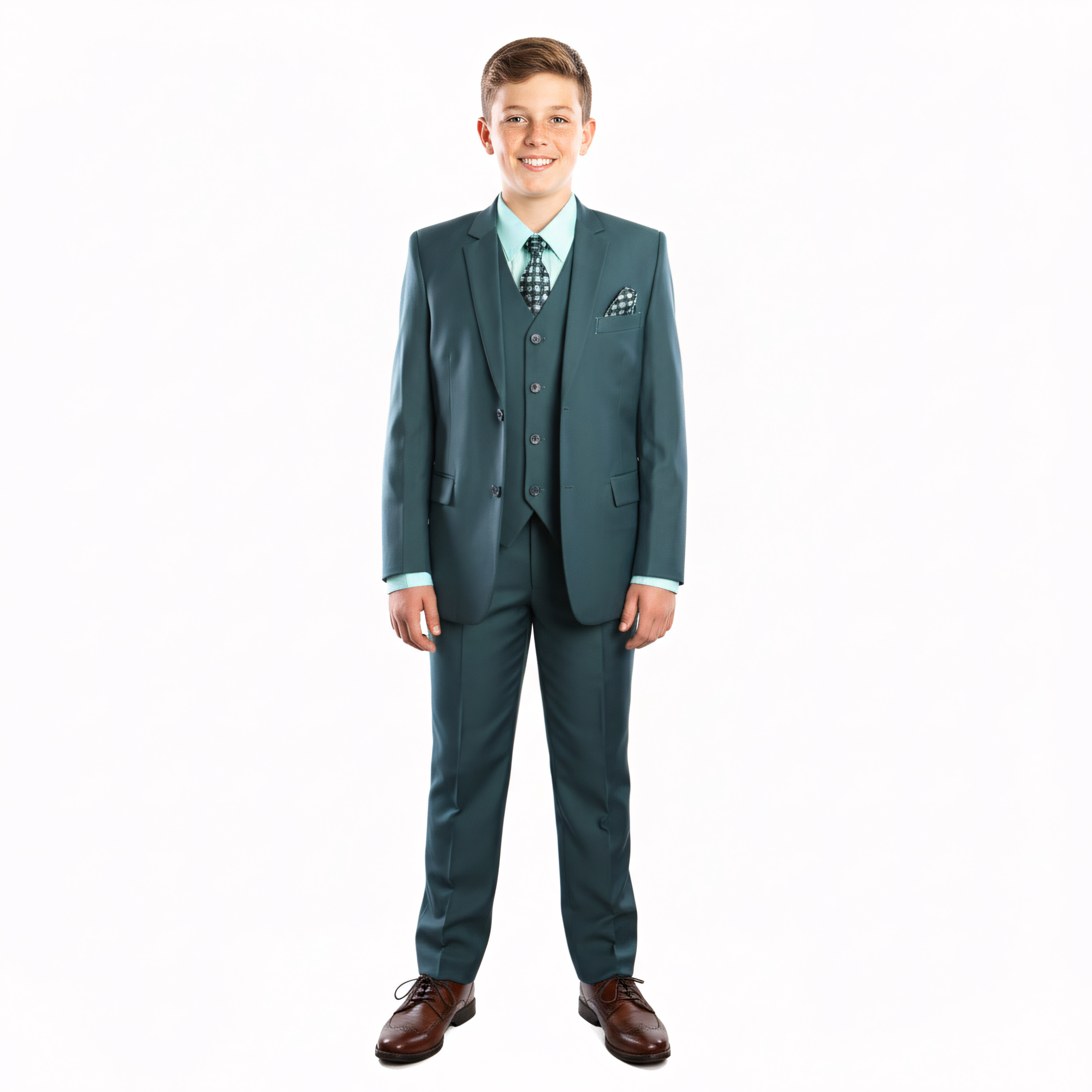 Boy's Suit 3pc Sharkskin Nile Green Notch Lapel Includes Free Dress Shirt & Tie Formal Suits For Boys