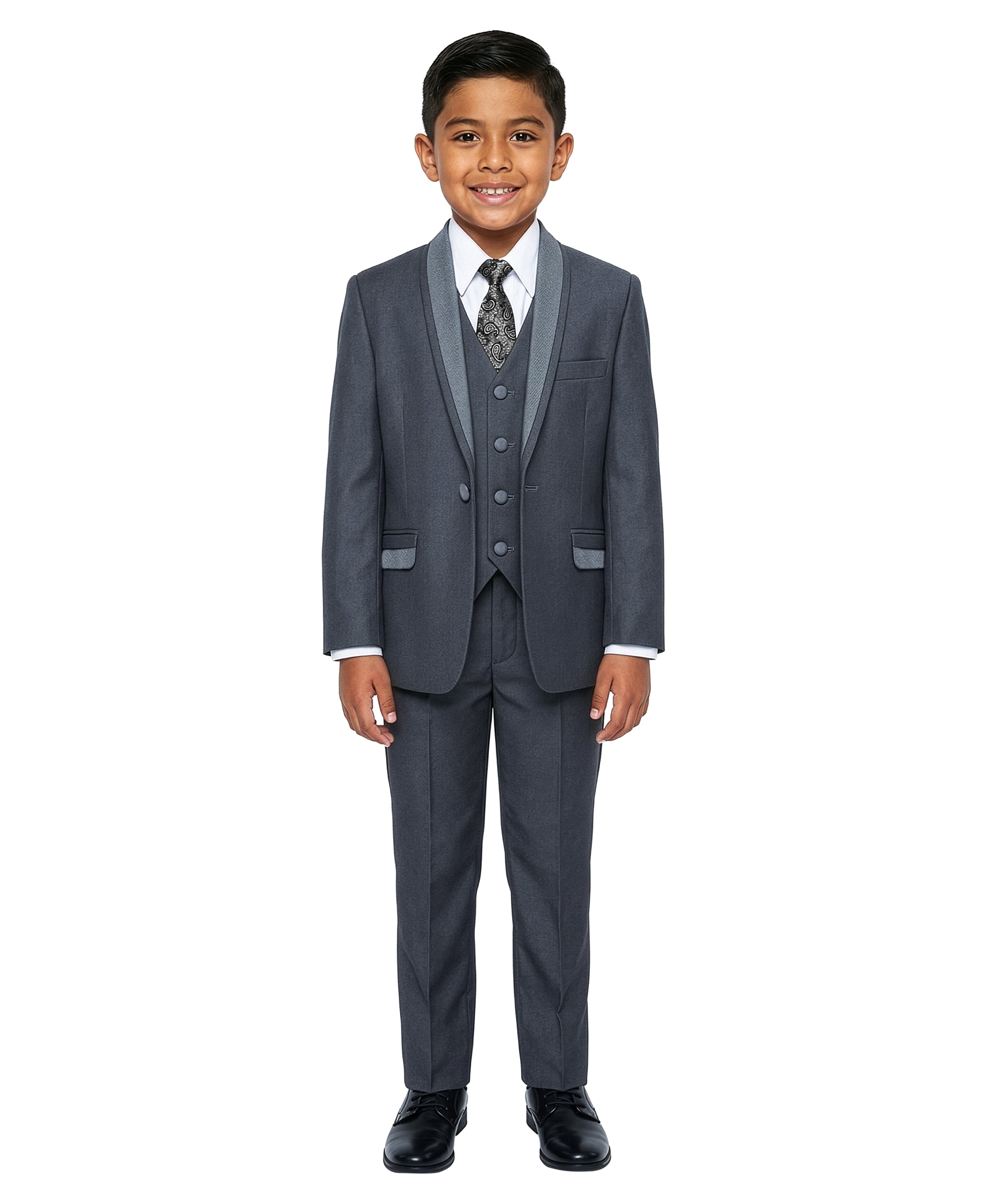 Boys' Modern Fit 5-Piece Solid Tuxedo Suit Set – Shawl Lapel – Black Tie & Formal Events