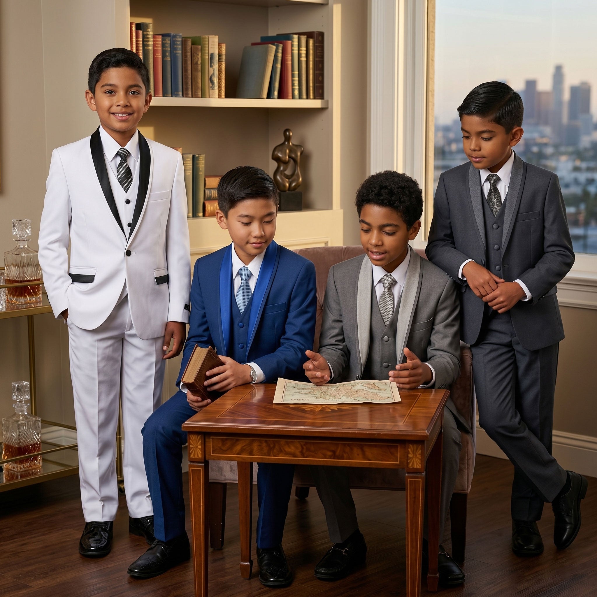 Boys' Modern Fit 5-Piece Solid Tuxedo Suit Set – Shawl Lapel – Black Tie & Formal Events