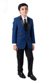 Tazio Regular Fit Boys Satin Lapel Suit 4pc Set, Blue/Black