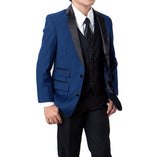 Tazio Regular Fit Boys Satin Lapel Suit 4pc Set, Blue/Black