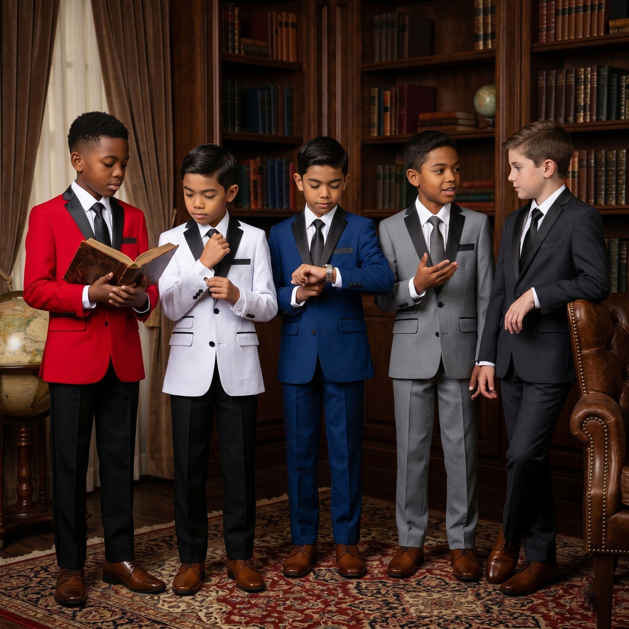 Boys' Slim Fit 4-Piece Premium Suit Set – Satin Notch Lapel – Wedding & Prom