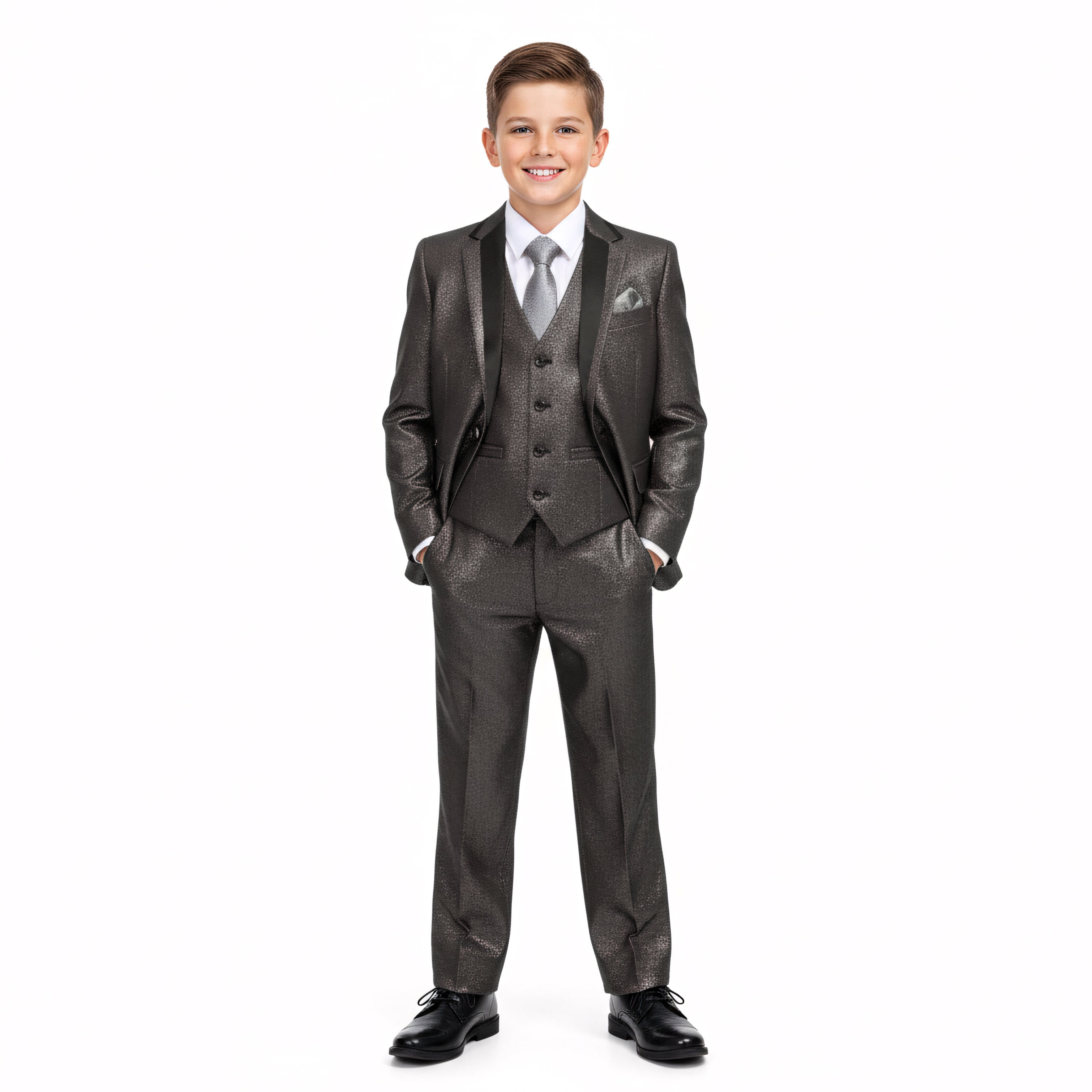 Boy's Tuxedo 3pc Taupe Notch Lapel With Satin Trim Includes Free Dress Shirt & Tie Formal Tuxedo For Boys
