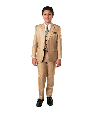 Tazio Modern Fit Boys Suit 5pc Set, Wheat