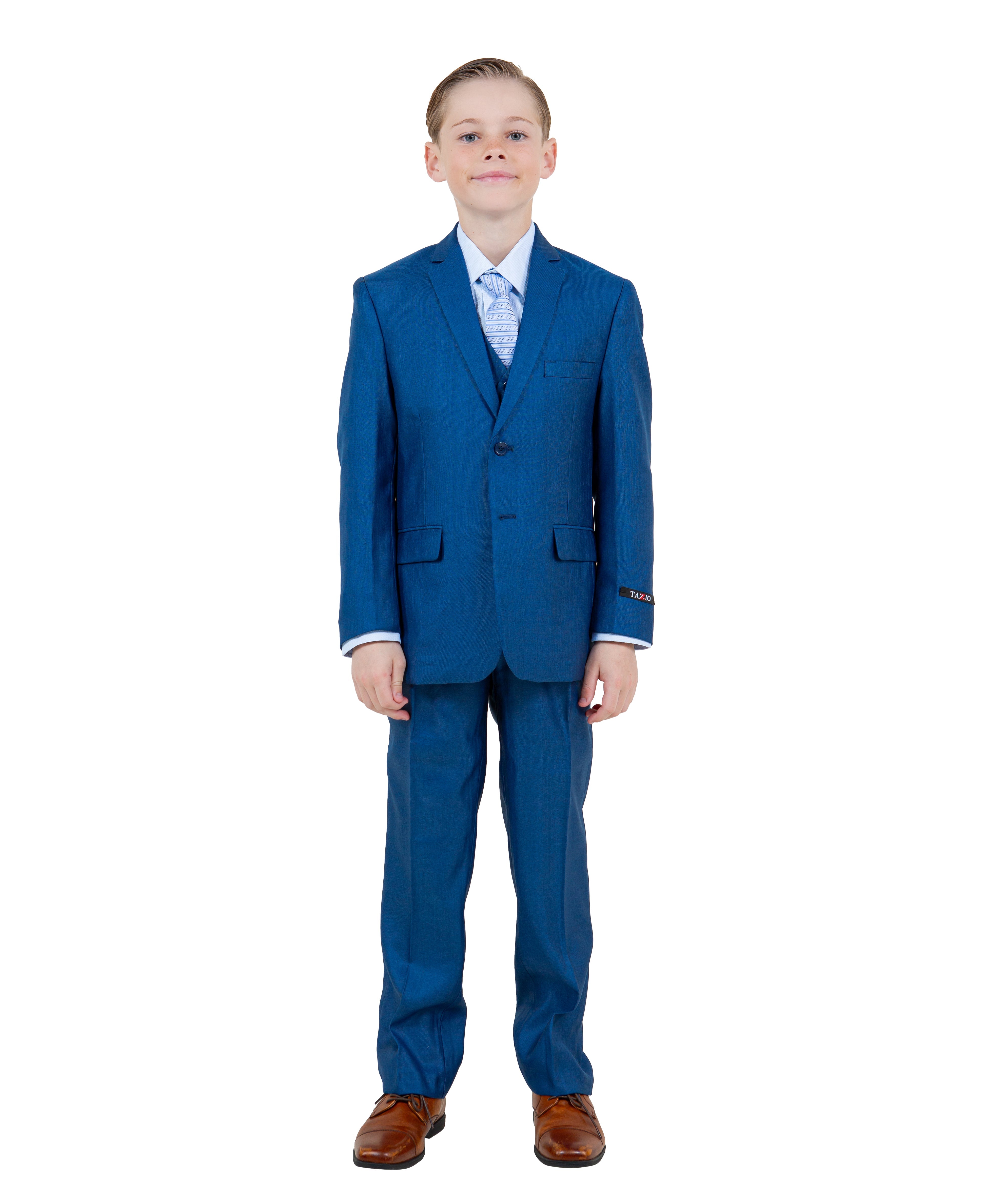Tazzio Premium Gray Herringbone Boy's Suit | 5-Piece Set for Wedding, Ring Bearer, & Formal Events