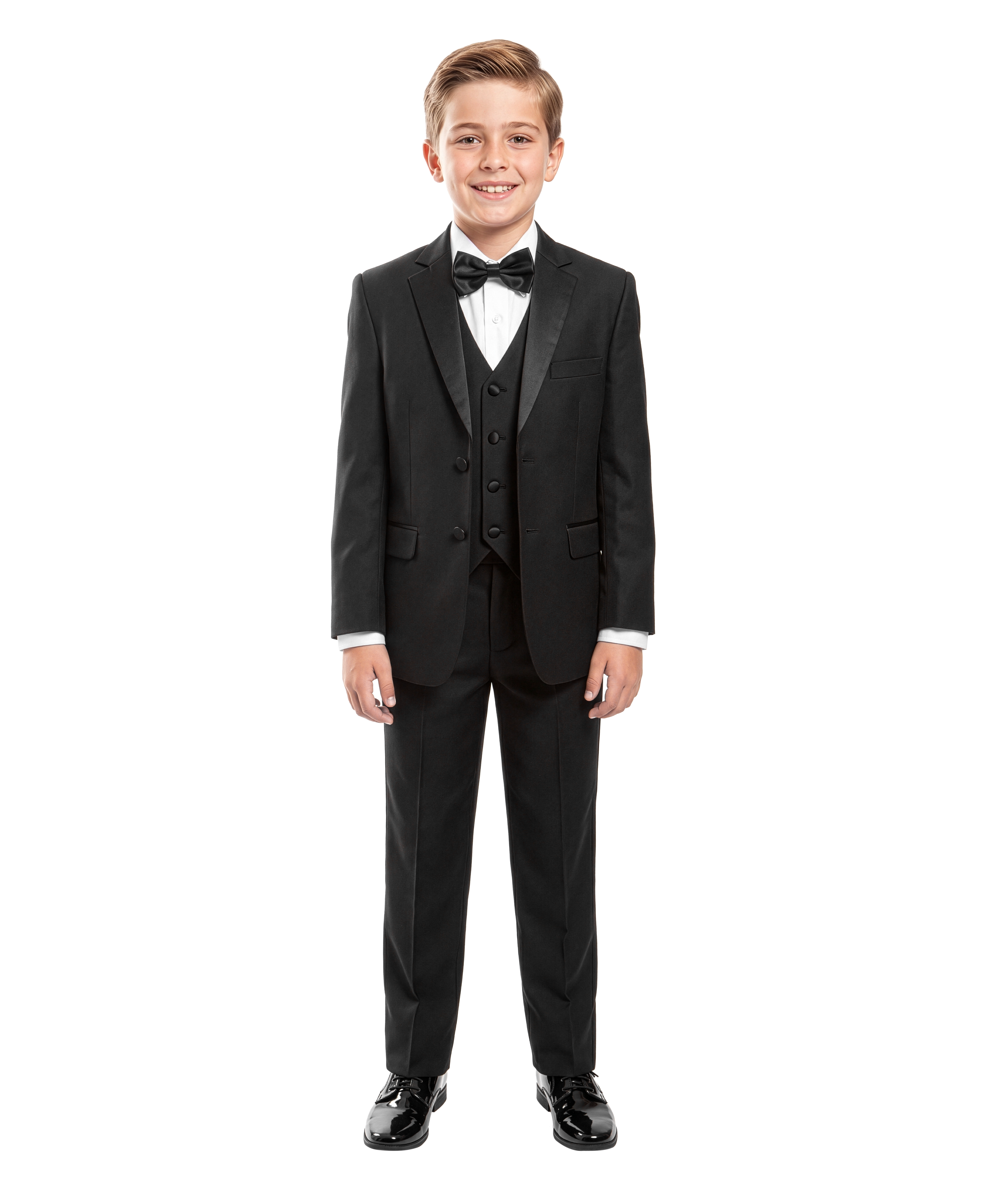 Boys' Modern Fit 5-Piece Tuxedo Set – Satin Notch Lapel – Wedding & First Communion
