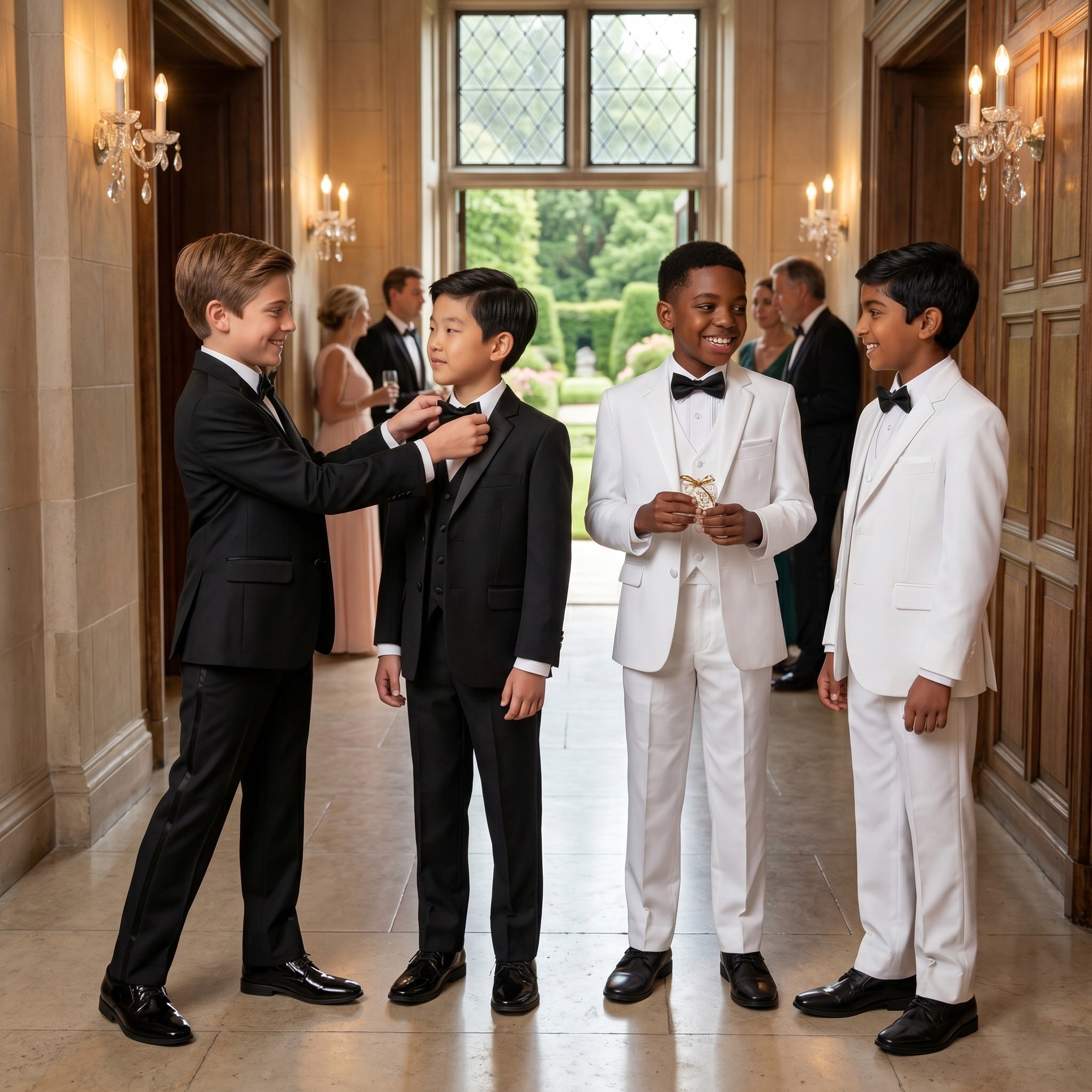 Boys' Modern Fit 5-Piece Tuxedo Set – Satin Notch Lapel – Wedding & First Communion