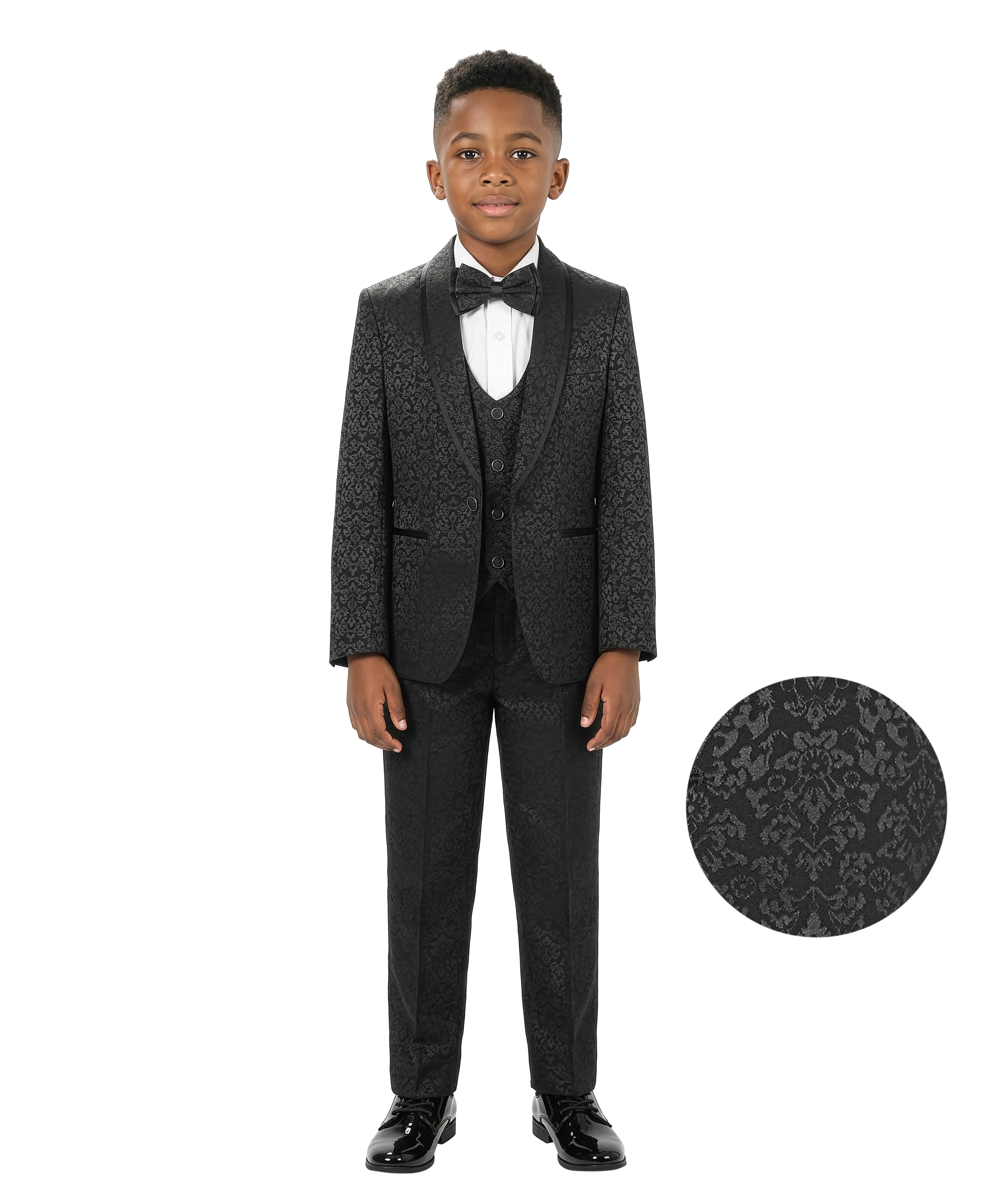 Tazzio Boys' Slim Fit 5-Piece Paisley Tuxedo Set – Shawl Lapel – Black Tie Gala