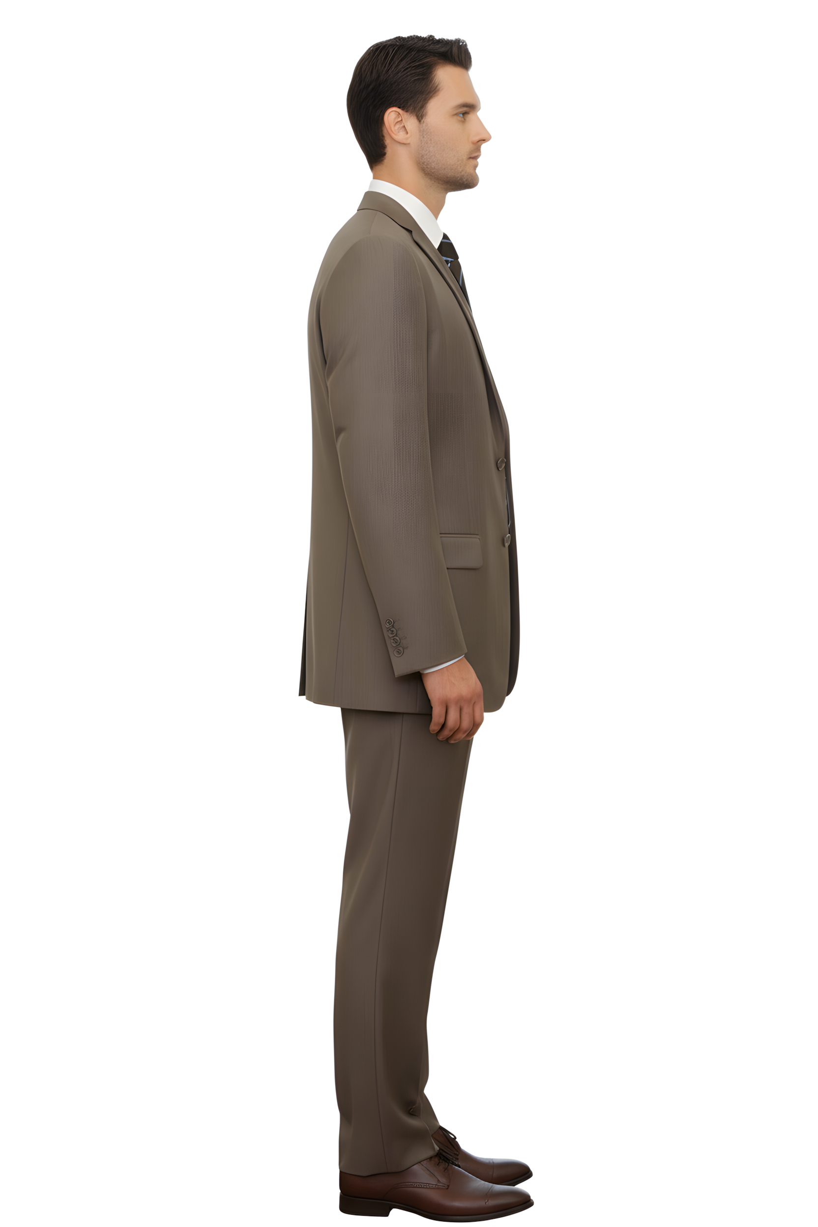 Man wearing a brown suit on a white background