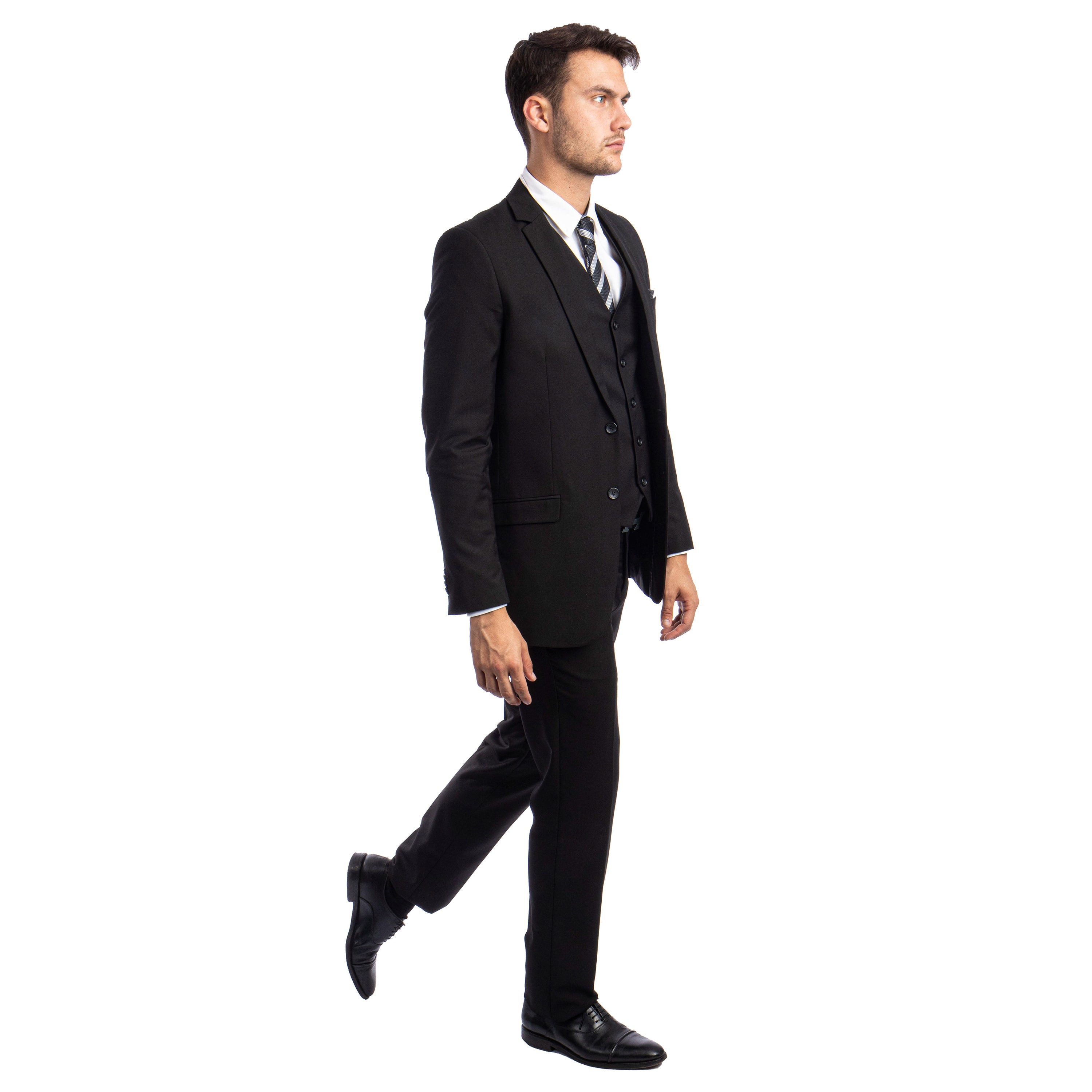 Men’s 3-Piece Suit – 2 Button Jacket, Vest & Unhemmed Open-Bottom Dress Pants