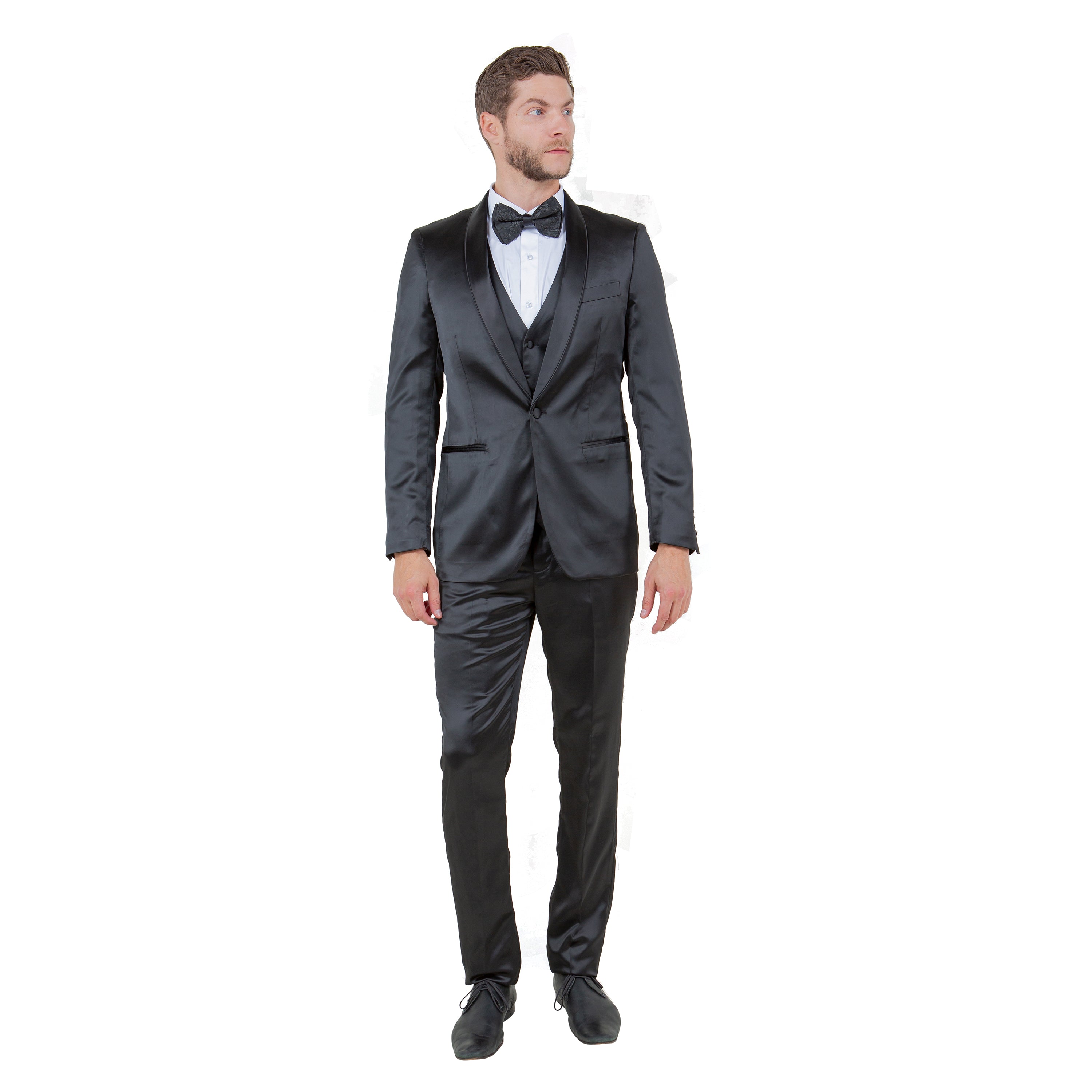 3pc Solid Satin Suit Set w/ Free Bowtie