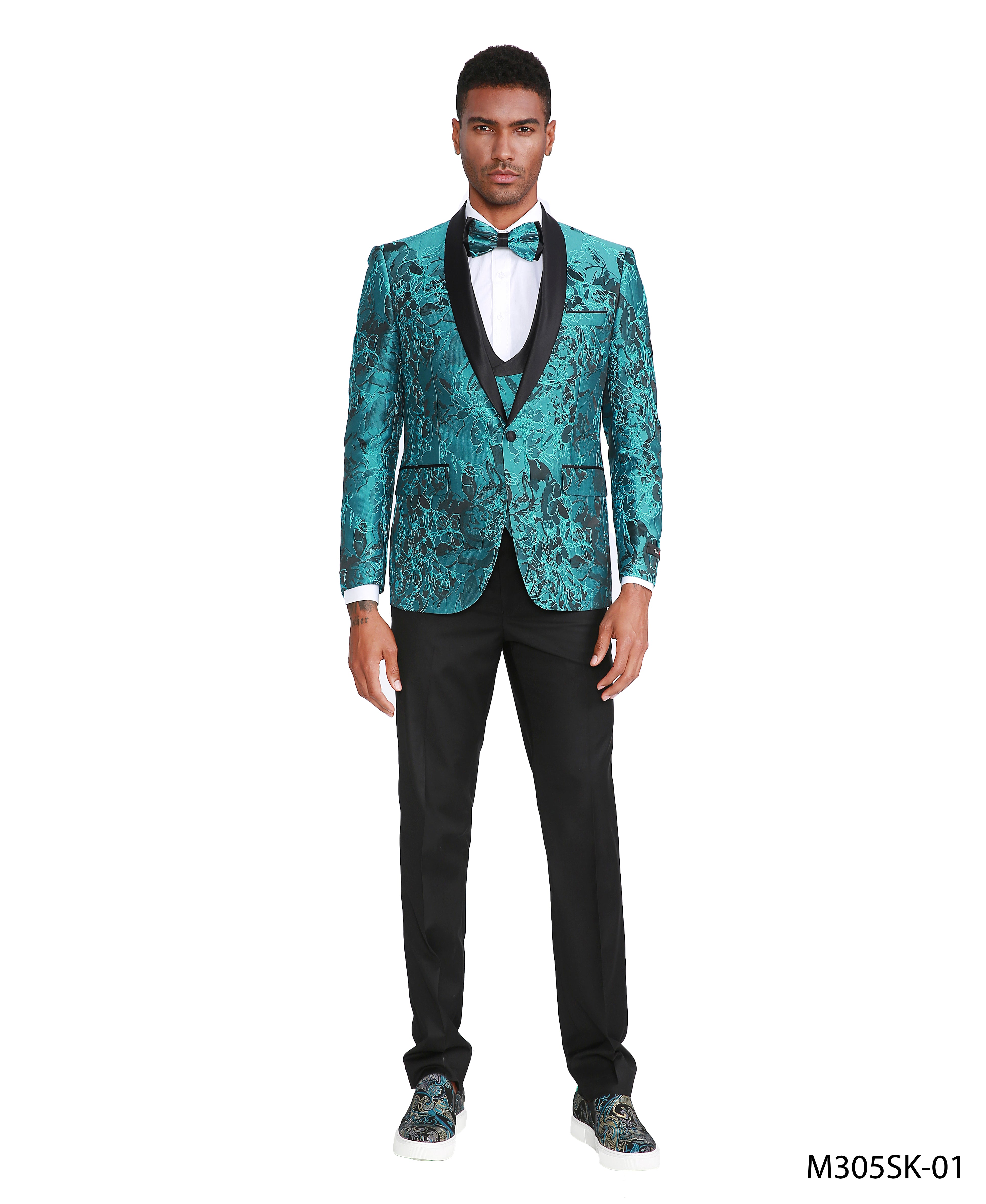 3pc Paisley Satin Shawl Lapel With Matching Pants