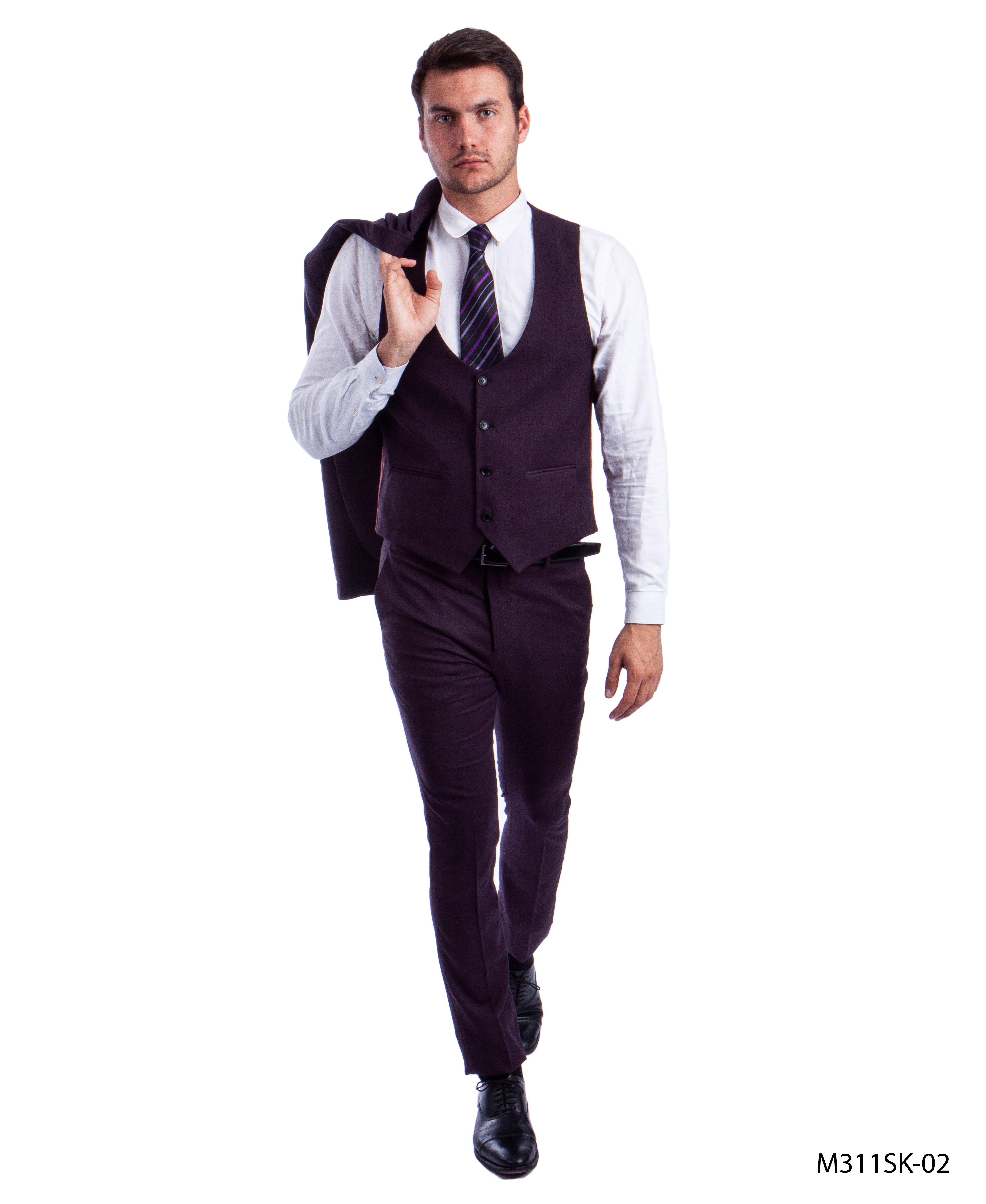 3 PC Birdseye Suit Skinny Fit Suits