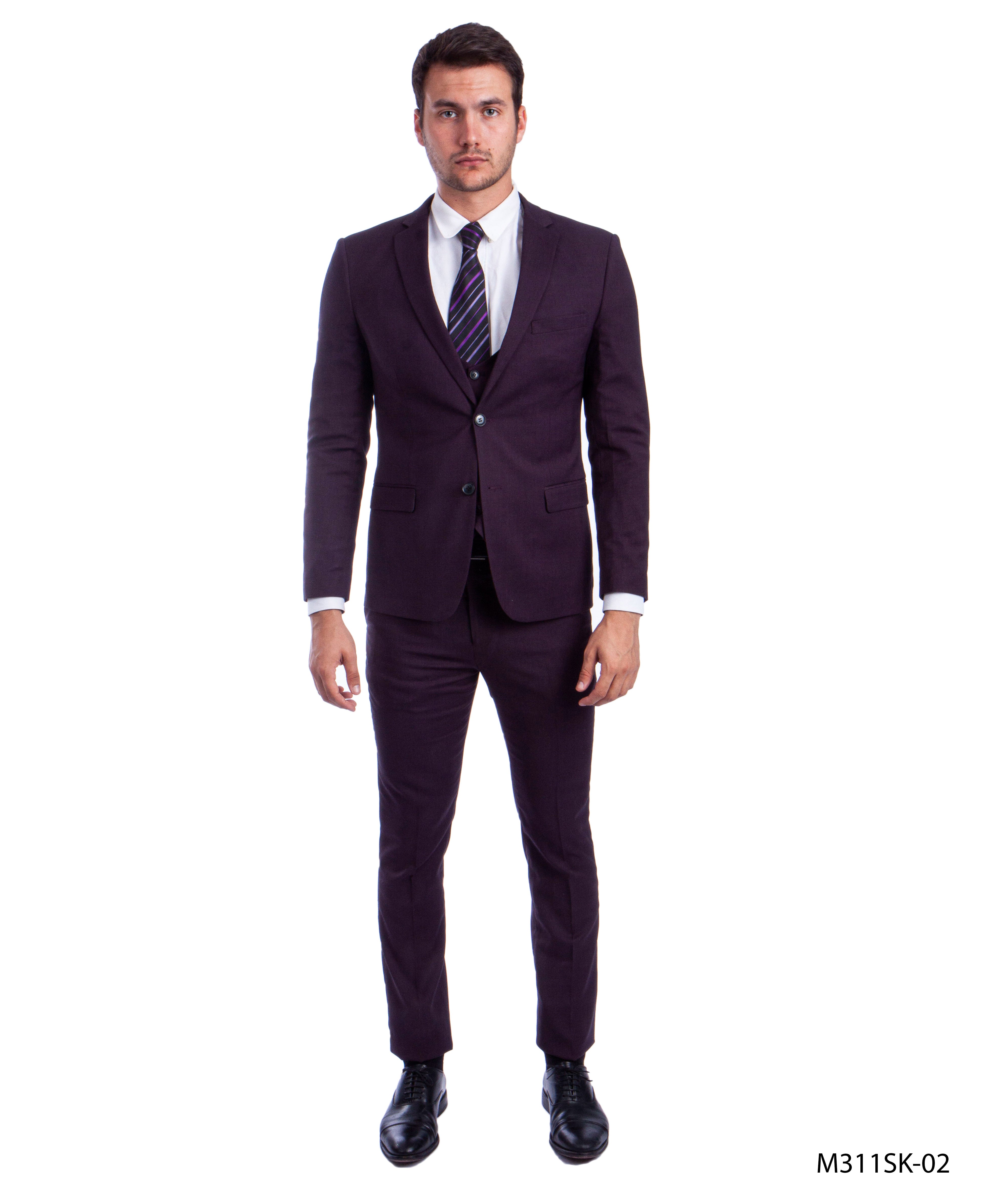 3 PC Birdseye Suit Skinny Fit Suits