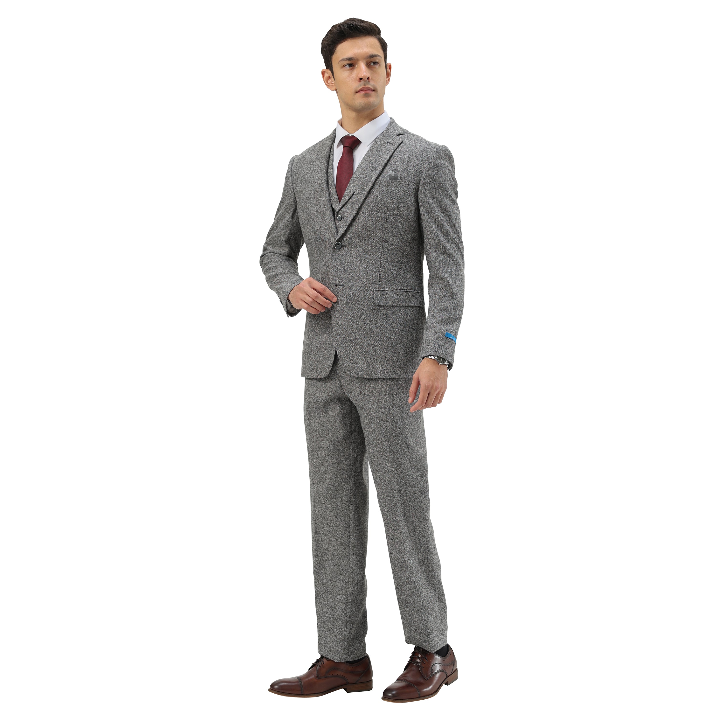 3PC Tweed Suit w/ Expandable Waistband,Grey