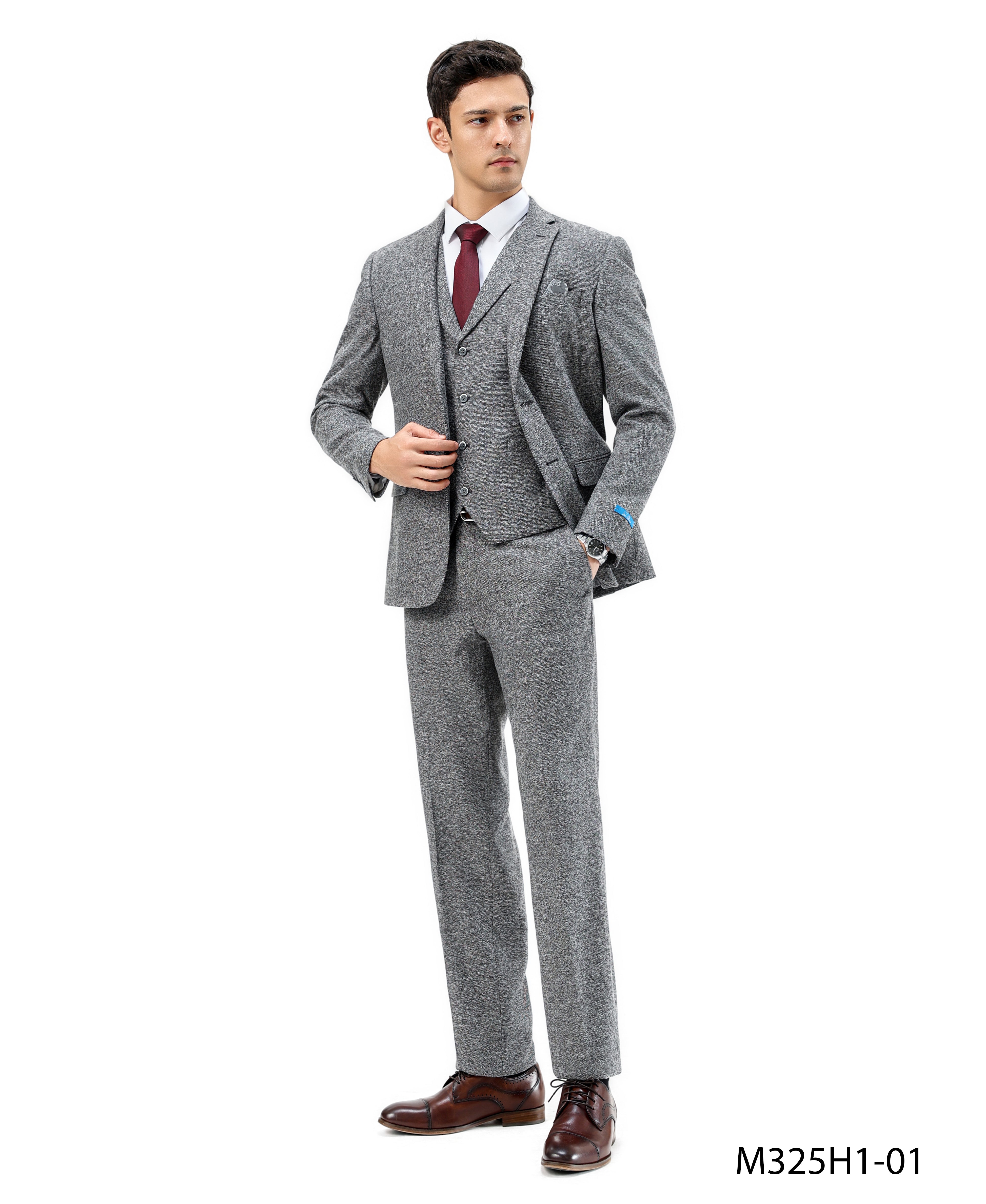 3PC Tweed Suit w/ Expandable Waistband