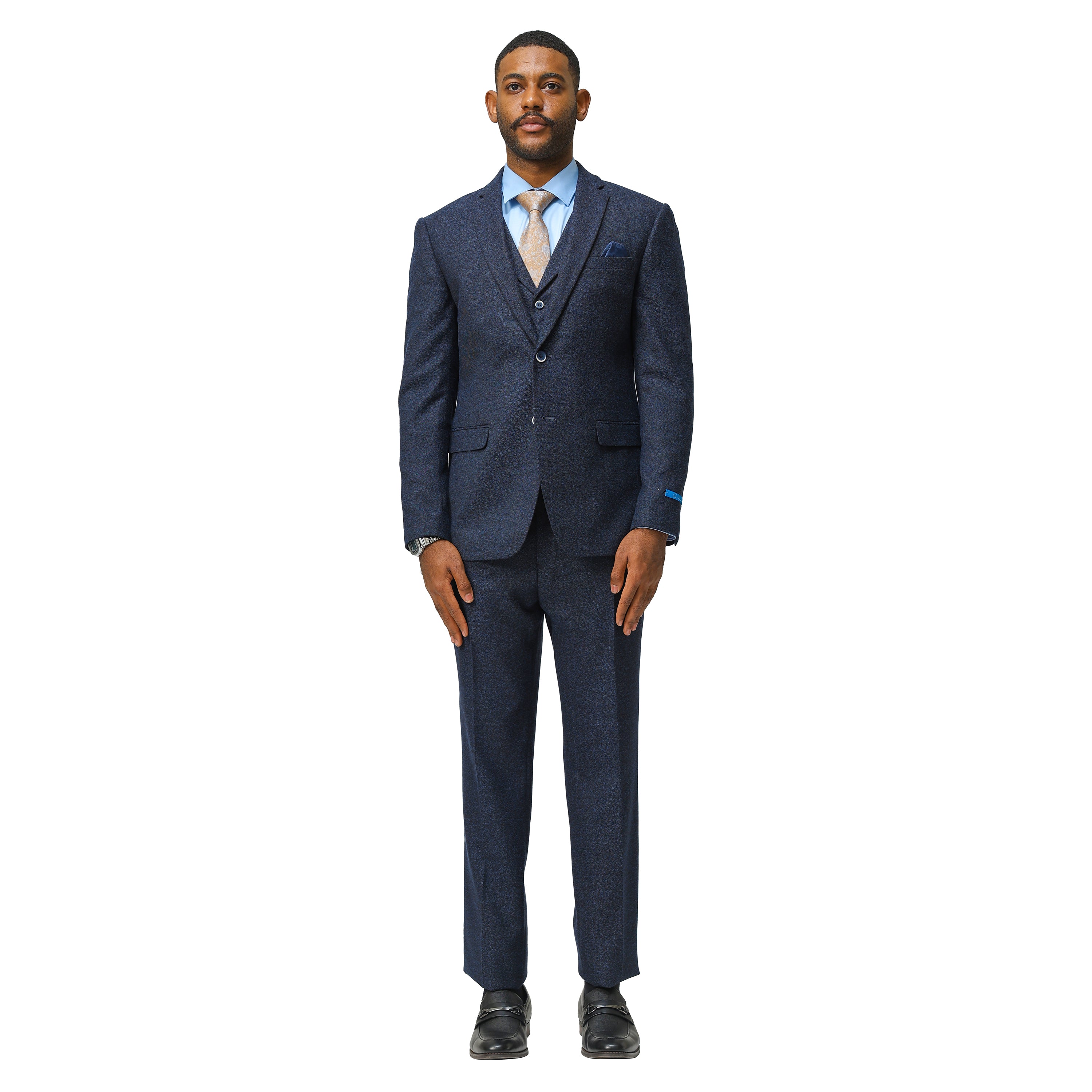 3PC Tweed Suit w/ Expandable Waistband,Navy