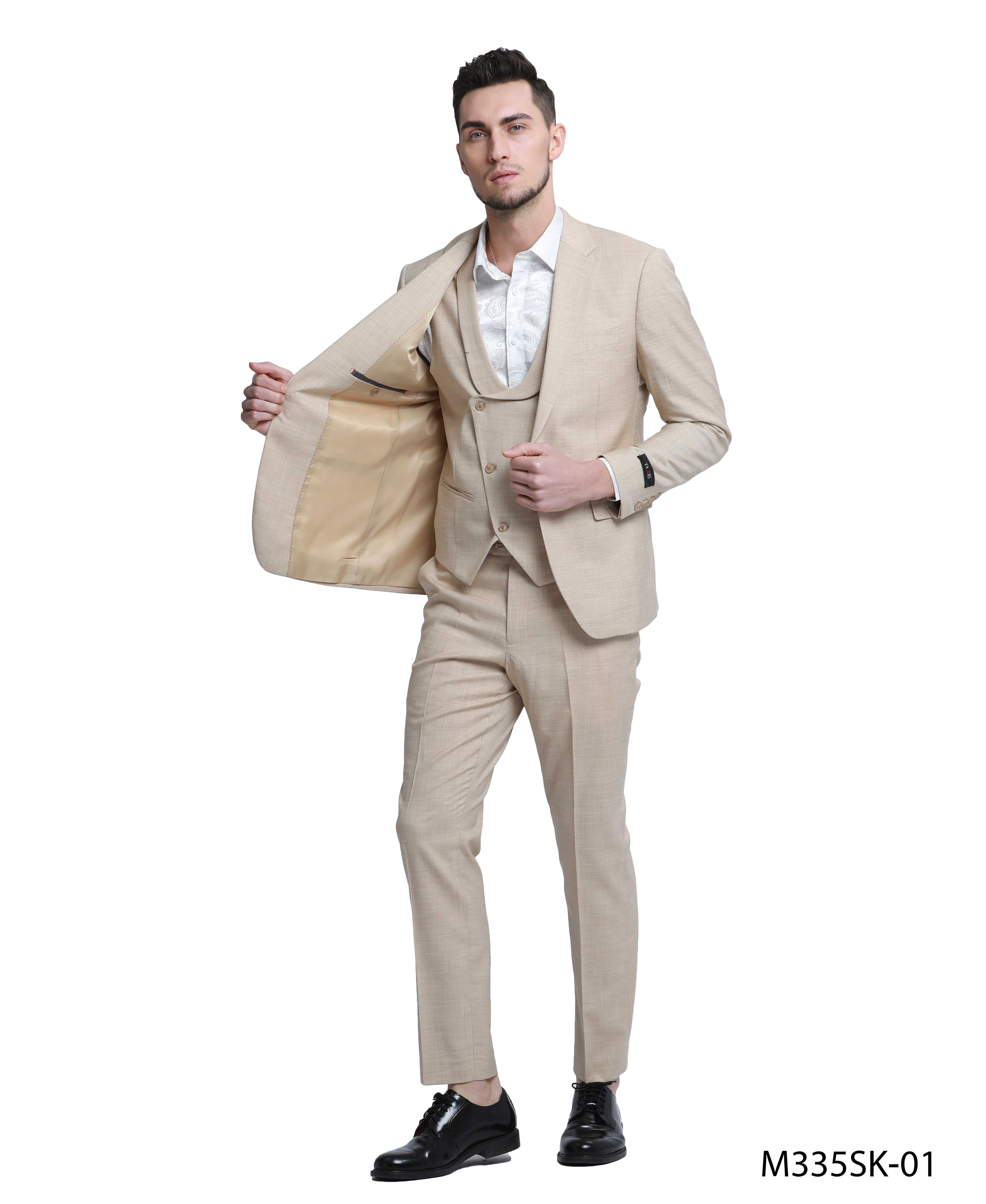 Sharkskin Suits w Double Breasted Vest- Linen Feel