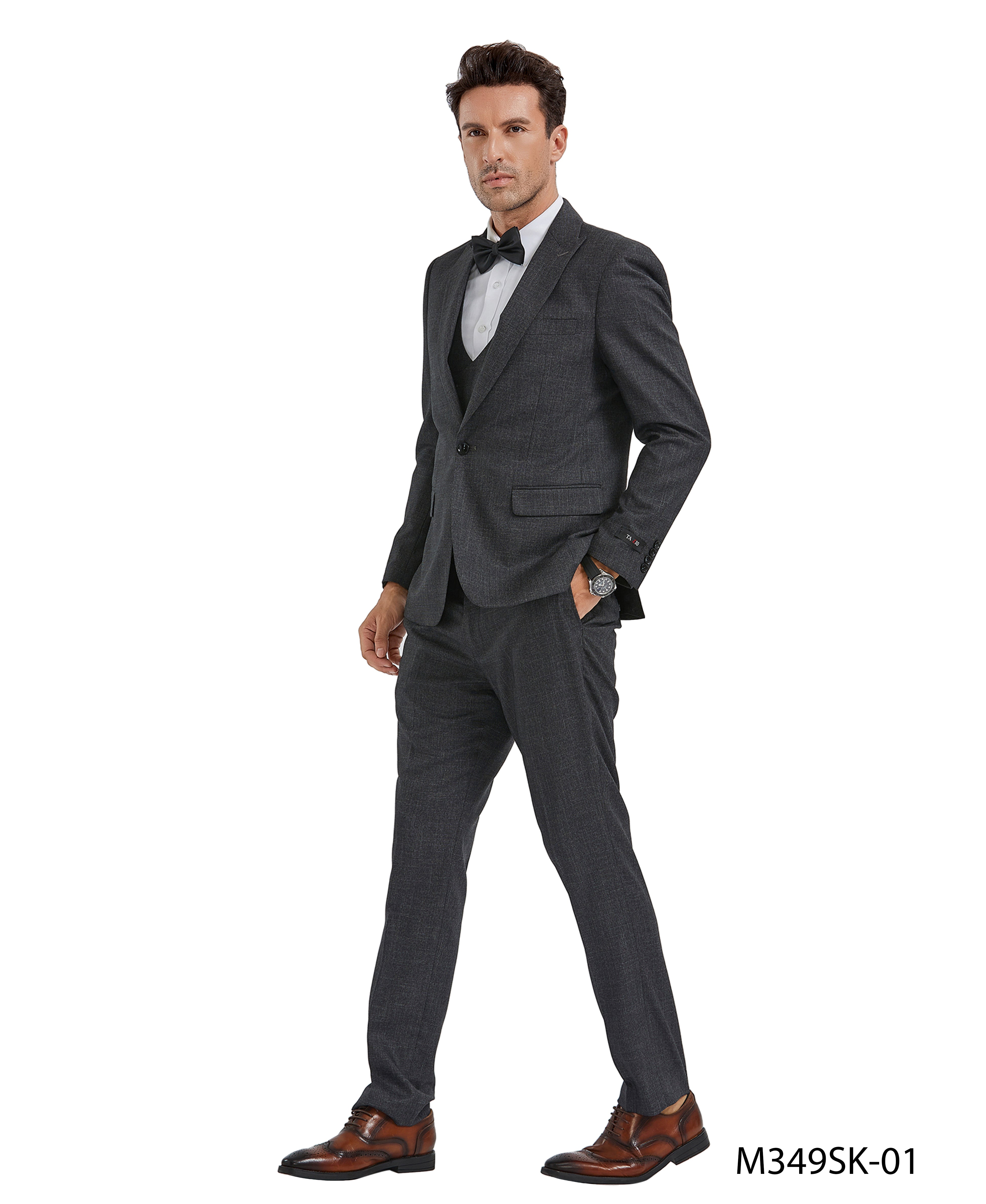 Textured Double Breasted Vest w Peak Lapel Suit