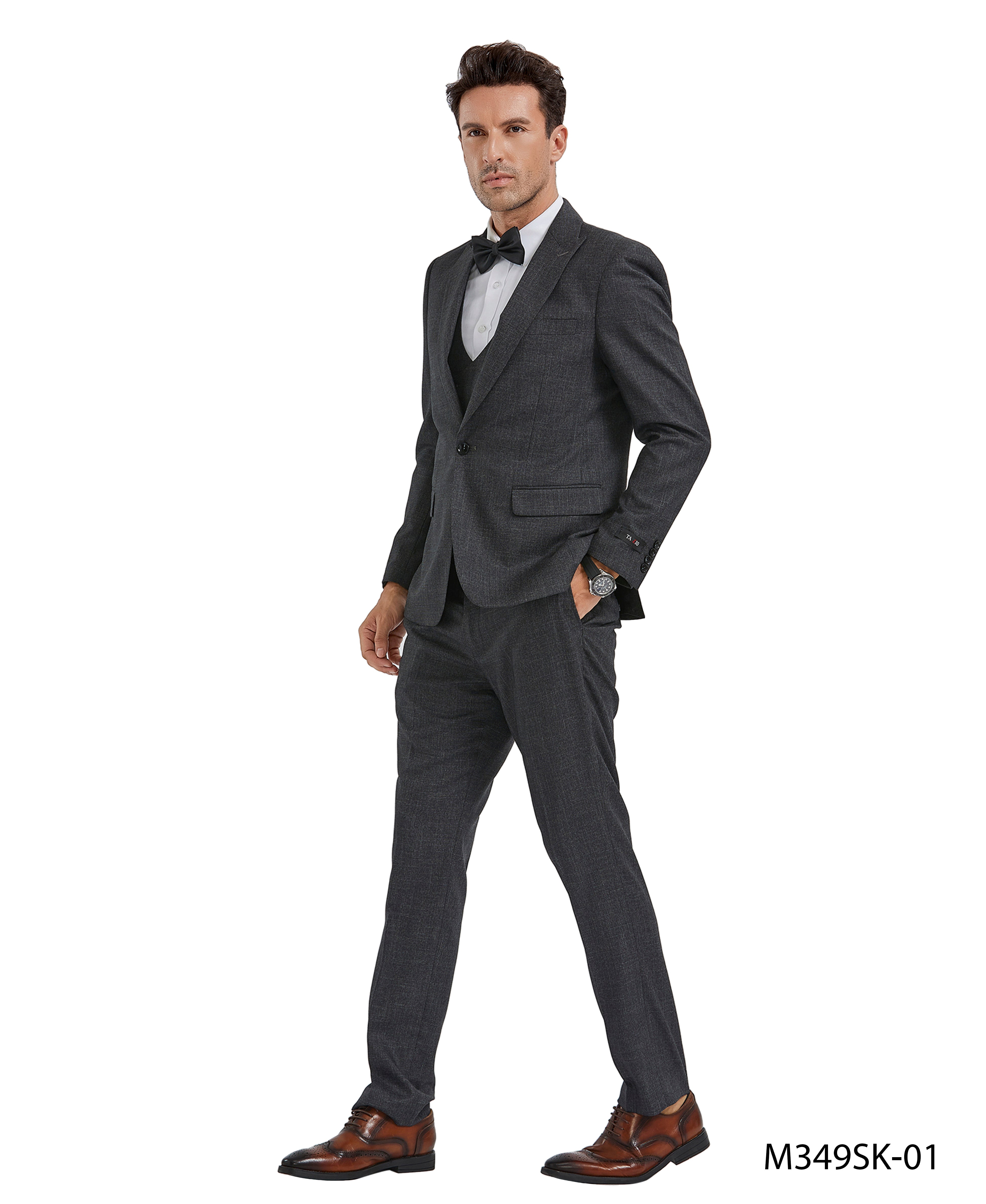 Textured Double Breasted Vest w Peak Lapel Suit