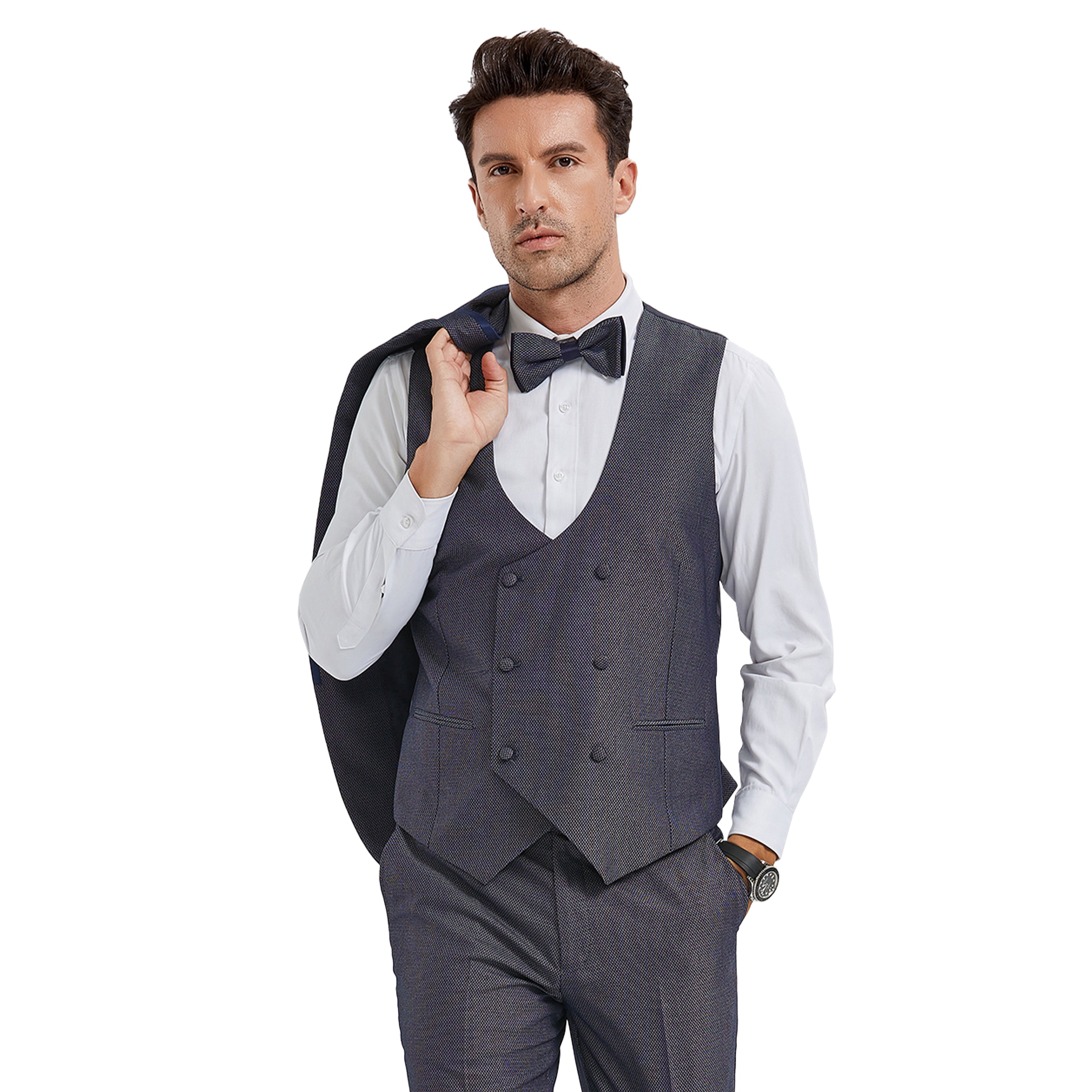 3 PC Shawl Lapel Double Breasted Vest