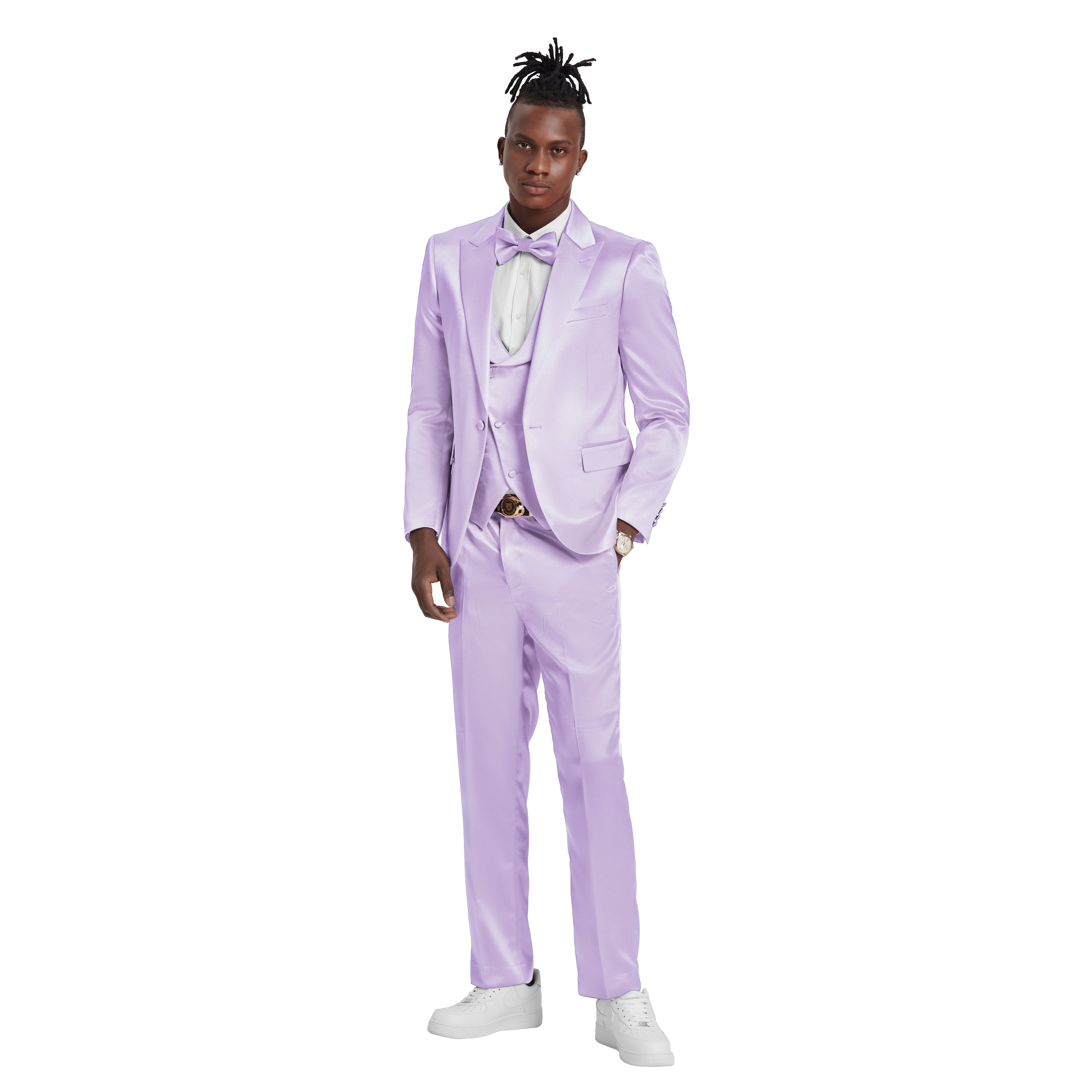 Solid Shiny U-Shape Vest Suit Set