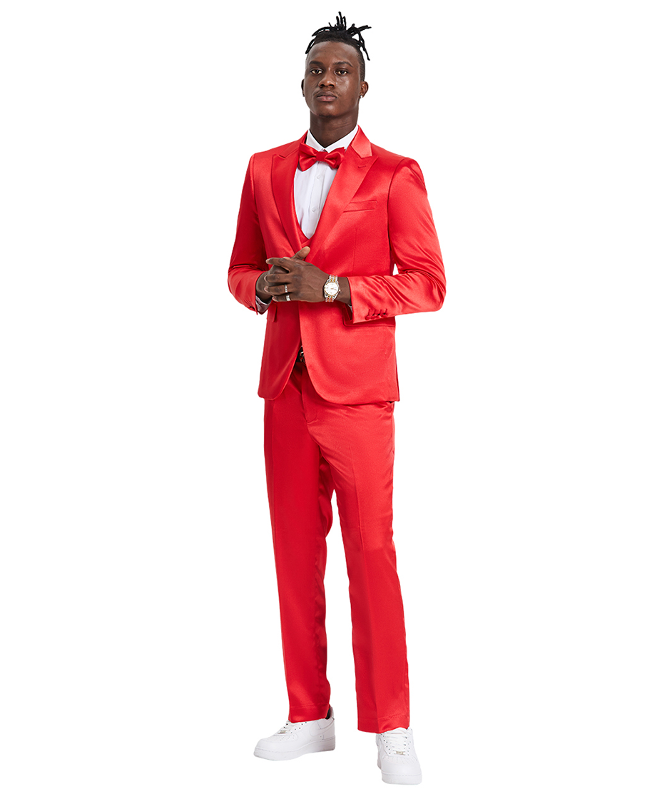 Premium Satin Men’s Three-Piece Formal Tuxedo – Tailored Fit Jacket, Waistcoat & Trousers