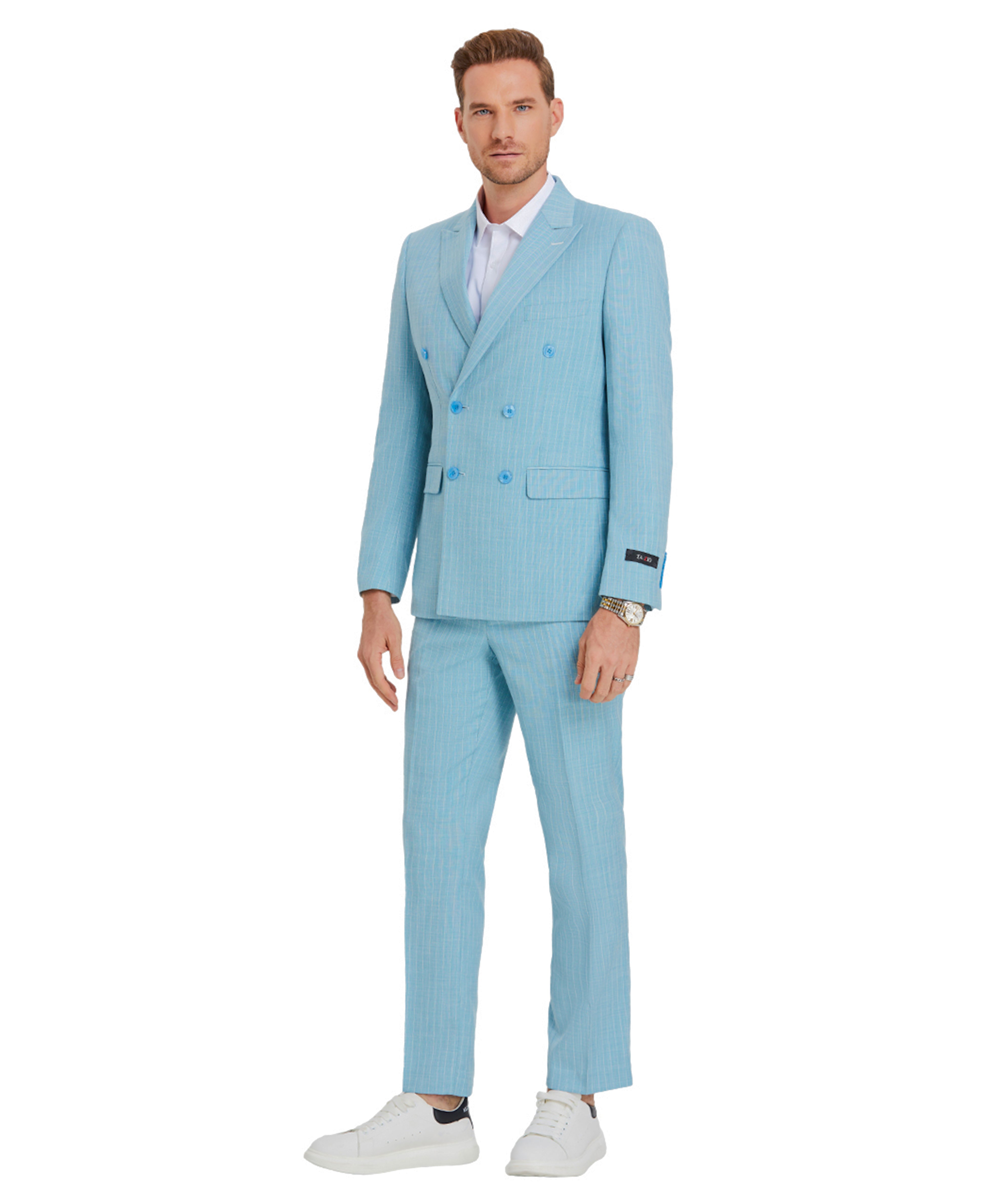 Tazzio Skinny Fit Pinstripe Double-breasted Suit, Celeste