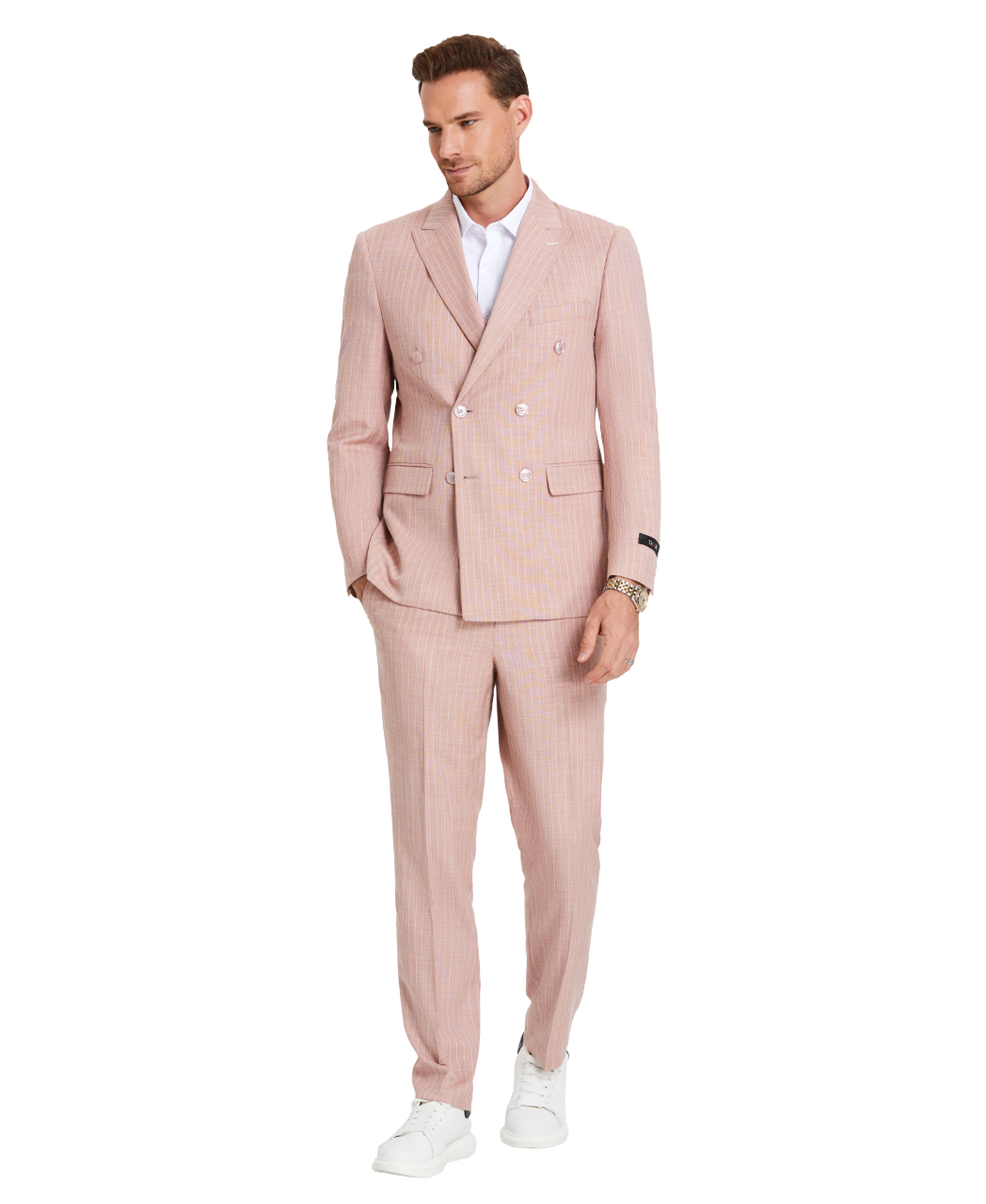 Tazzio Skinny Fit Pinstripe Double-breasted Suit, Rose Gold