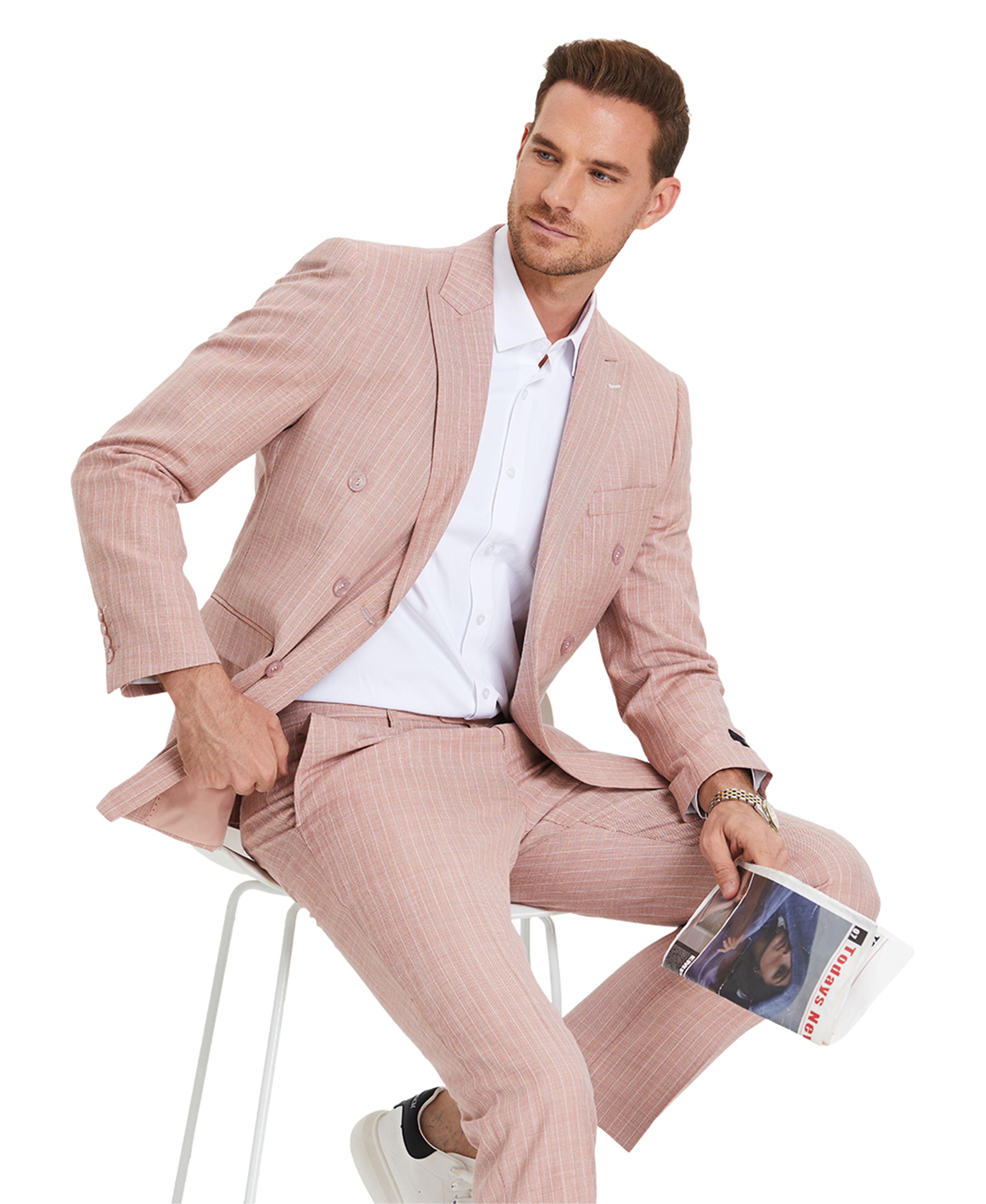 Tazzio Skinny Fit Pinstripe Double-breasted Suit, Rose Gold