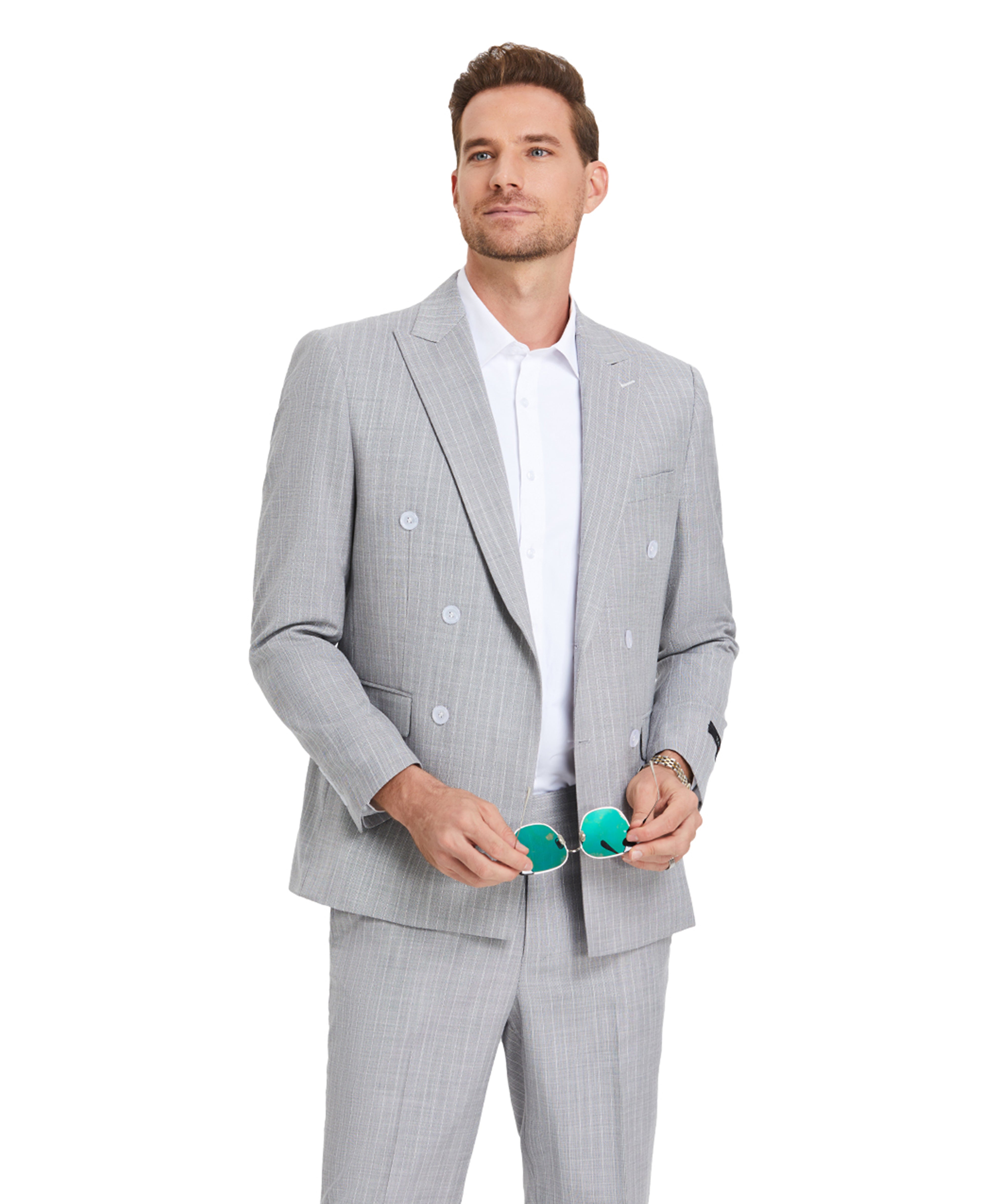 Tazzio Skinny Fit Pinstripe Double-breasted Suit, Light Grey