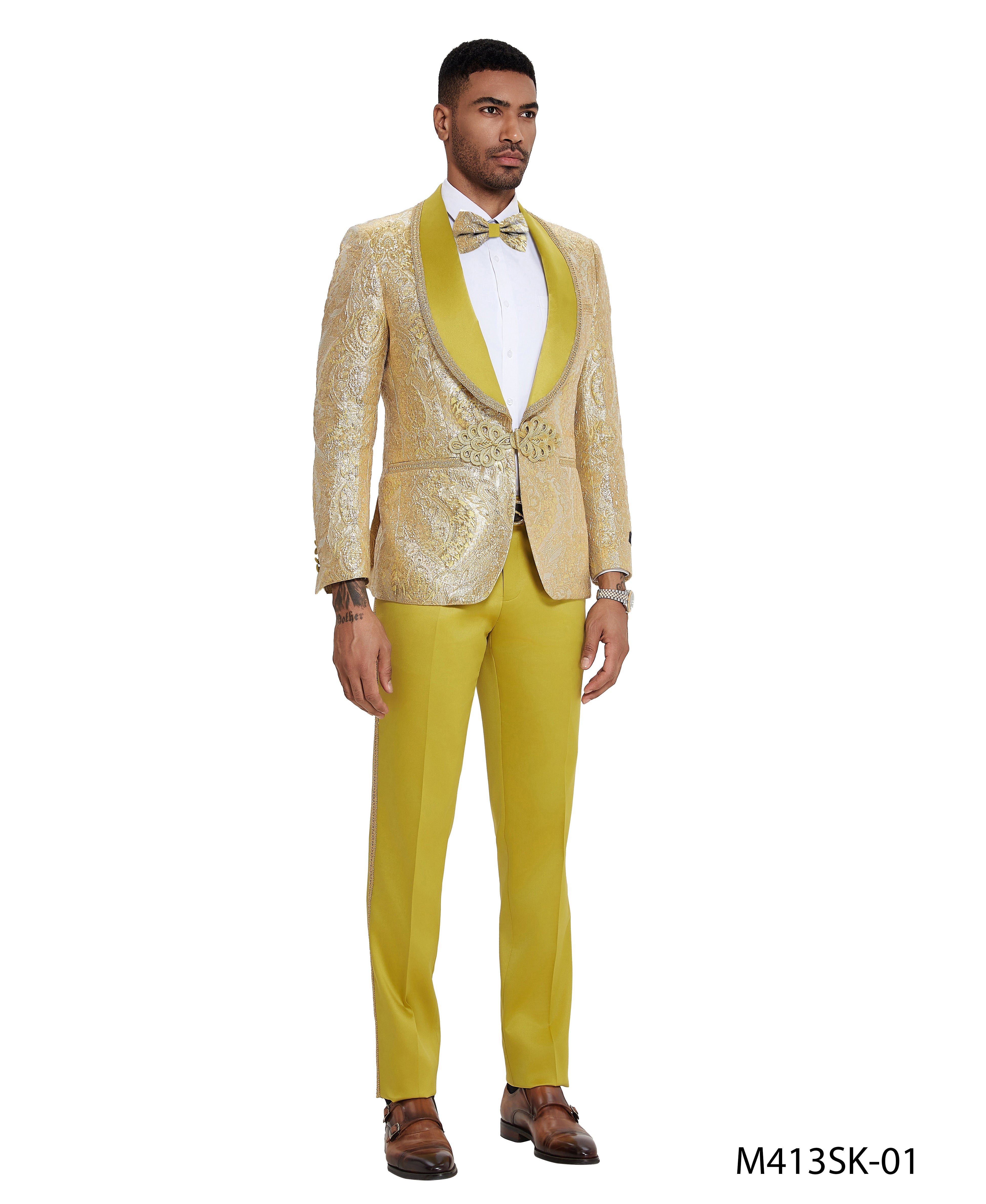 3 PC Pattern Shawl Lapel Double Breasted Vest Suit