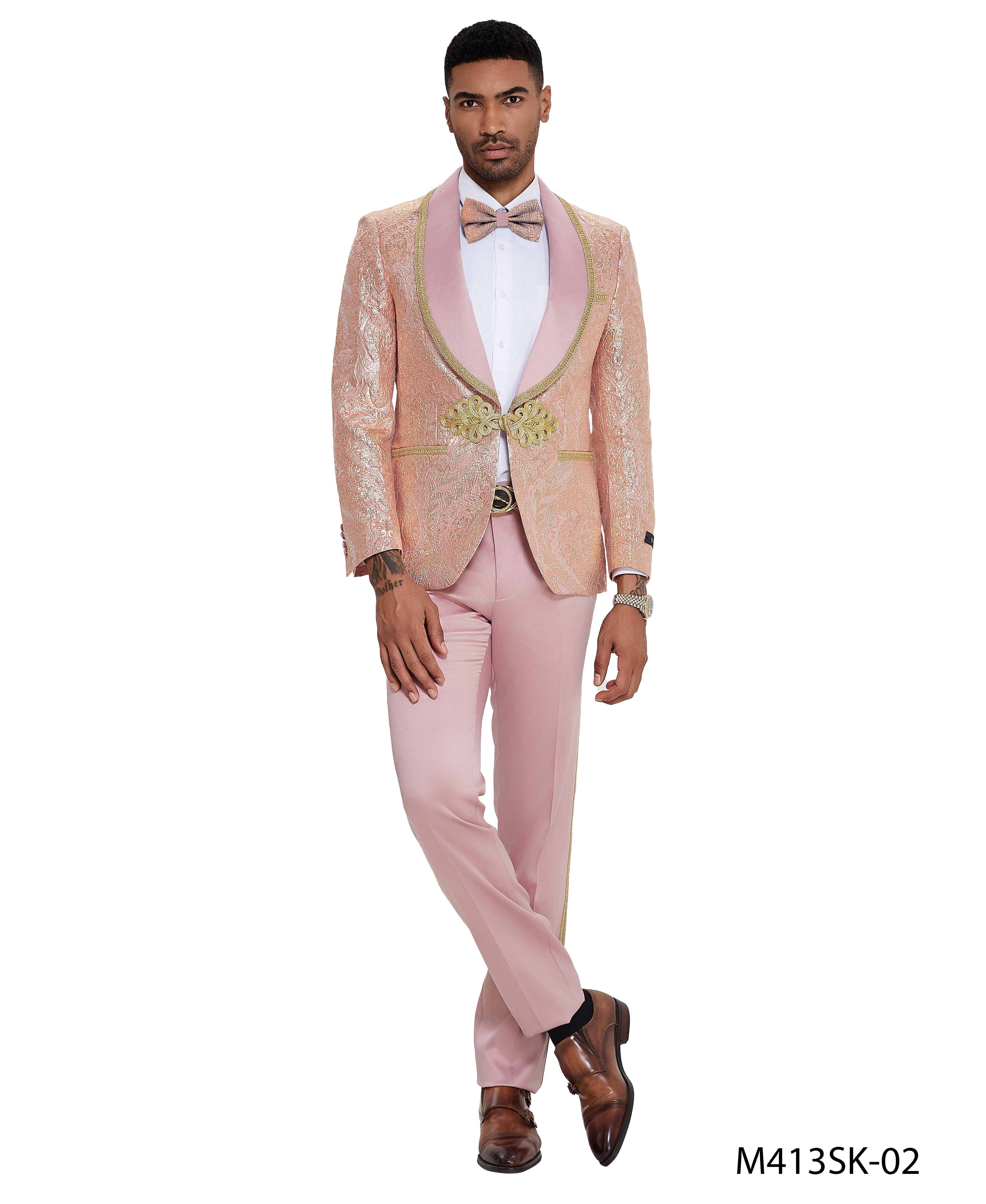 3 PC Pattern Shawl Lapel Double Breasted Vest Suit