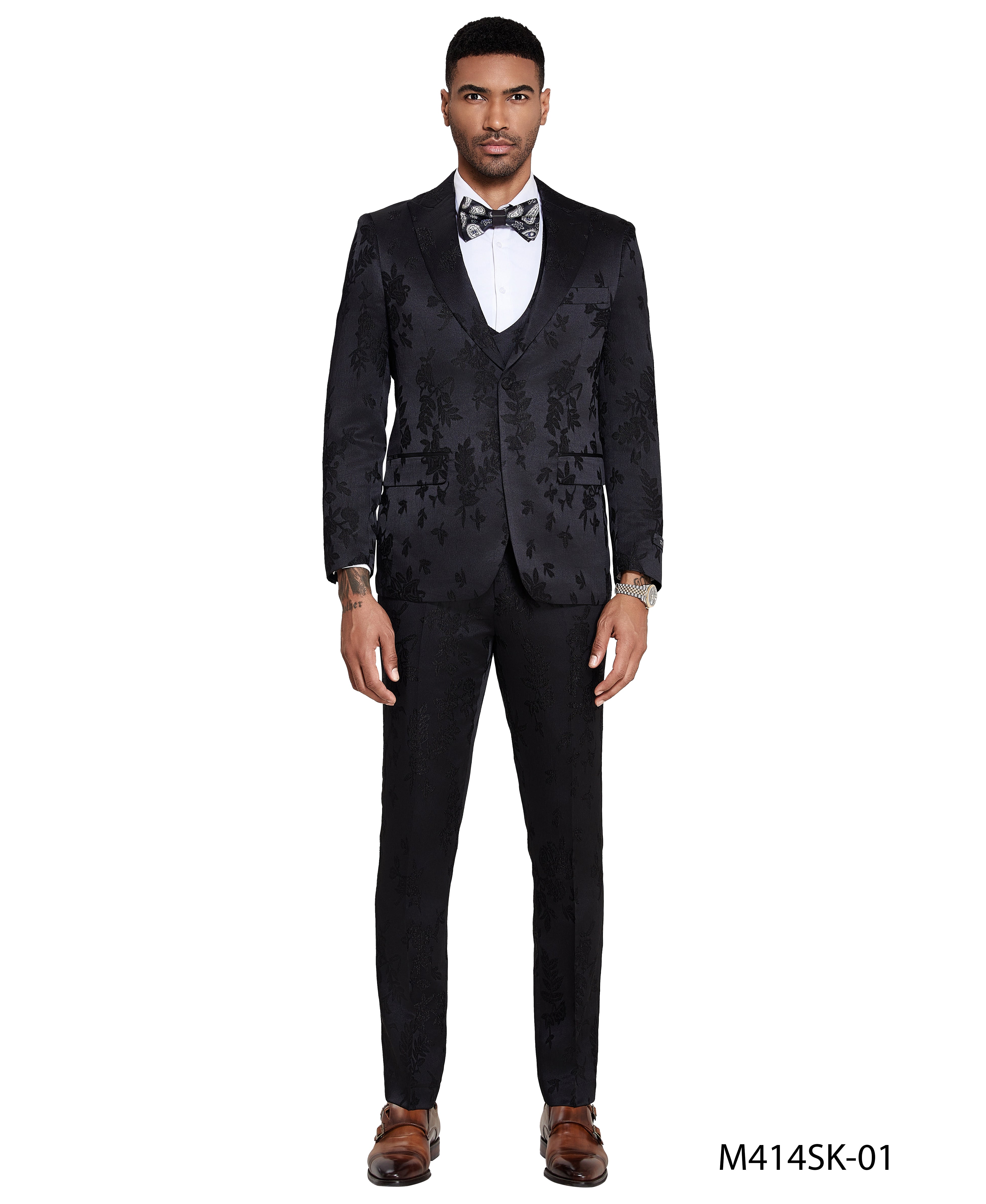 3 PC Paisley Peak Lapel Double Breasted Vest Suit