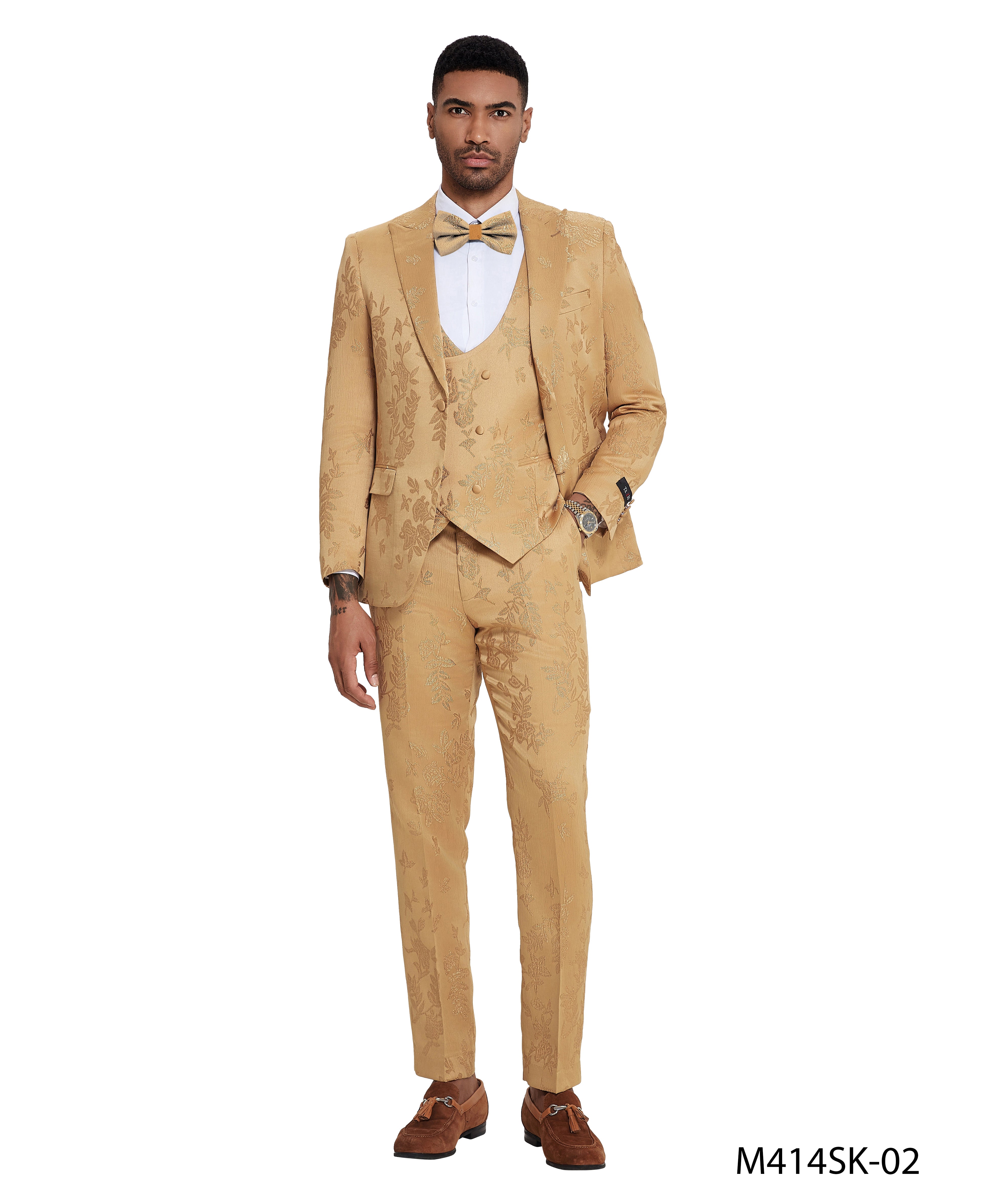 3 PC Paisley Peak Lapel Double Breasted Vest Suit