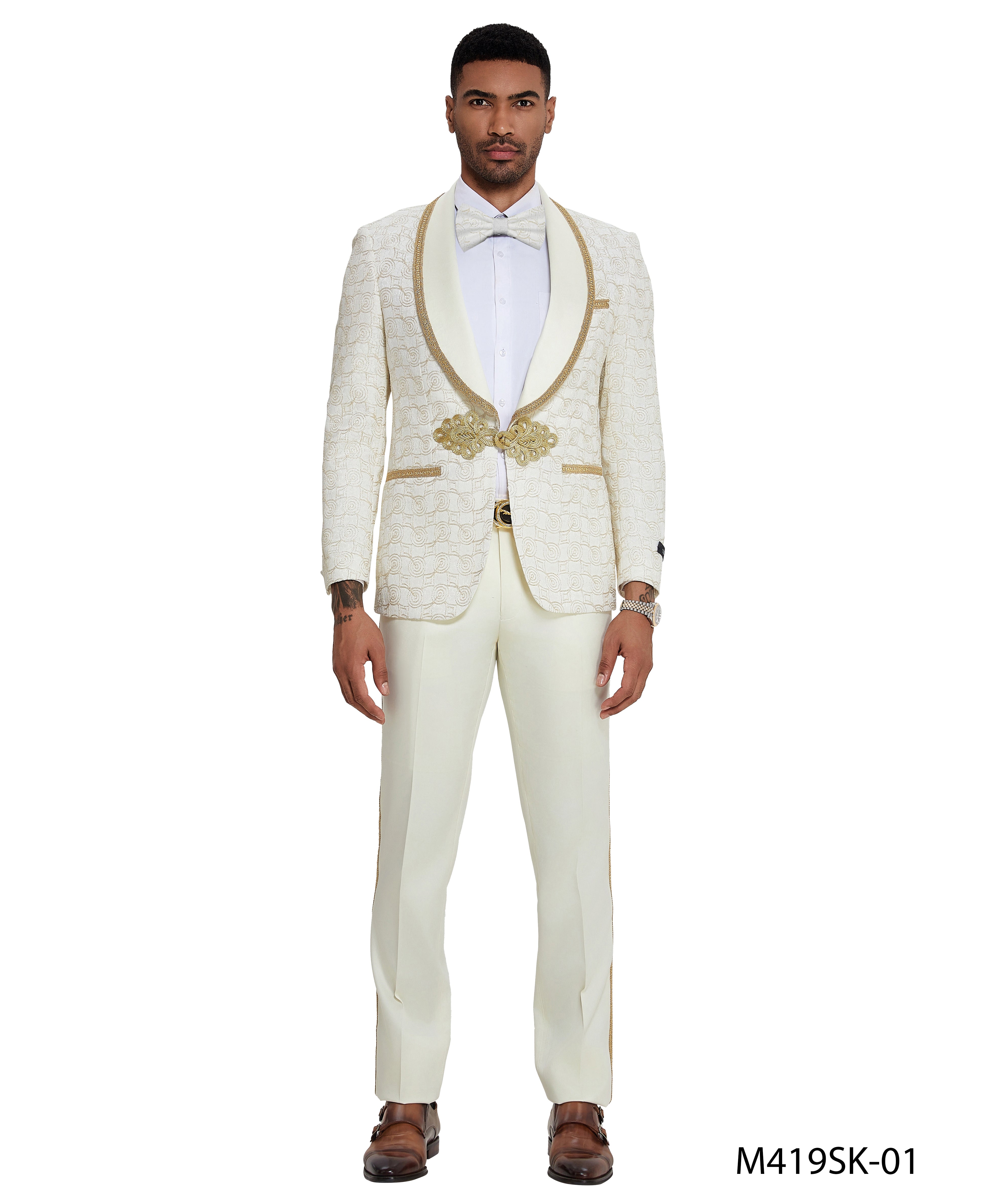 2 PC Solid Satin Peak Lapel Double Breasted Suit